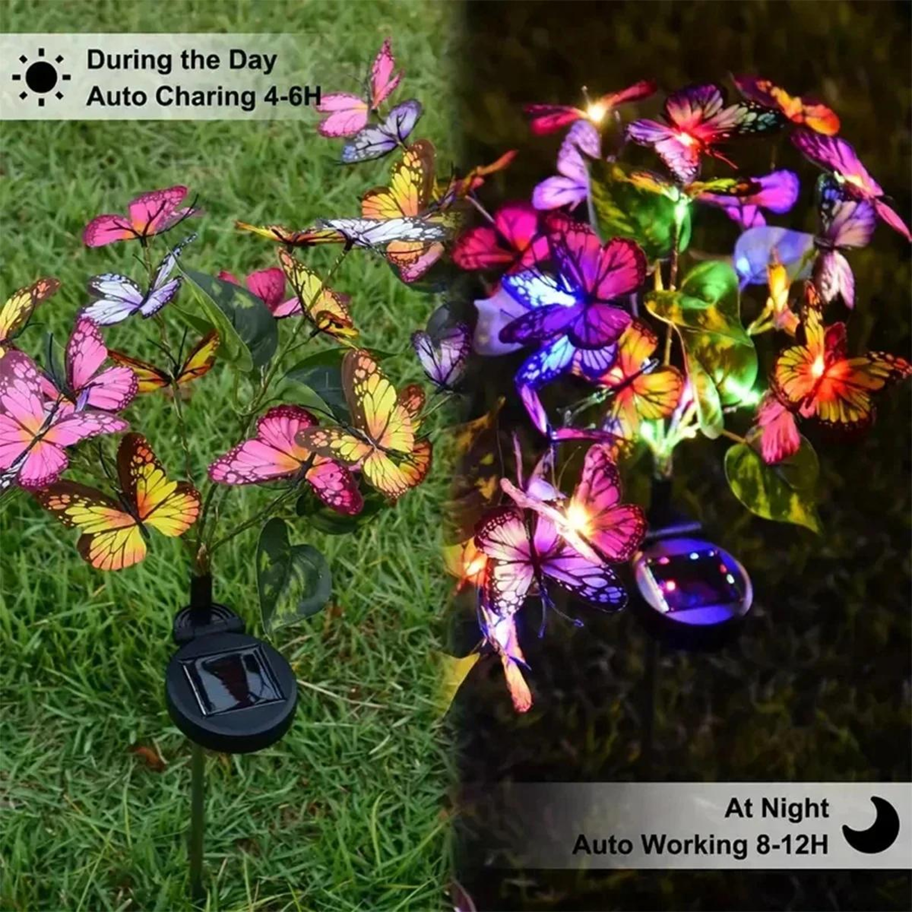 Outdoor Solar LED Butterfly Flower Light for Fence, Waterproof Garden Lighting, Landscape Decoration Lawn Lamp – view 3