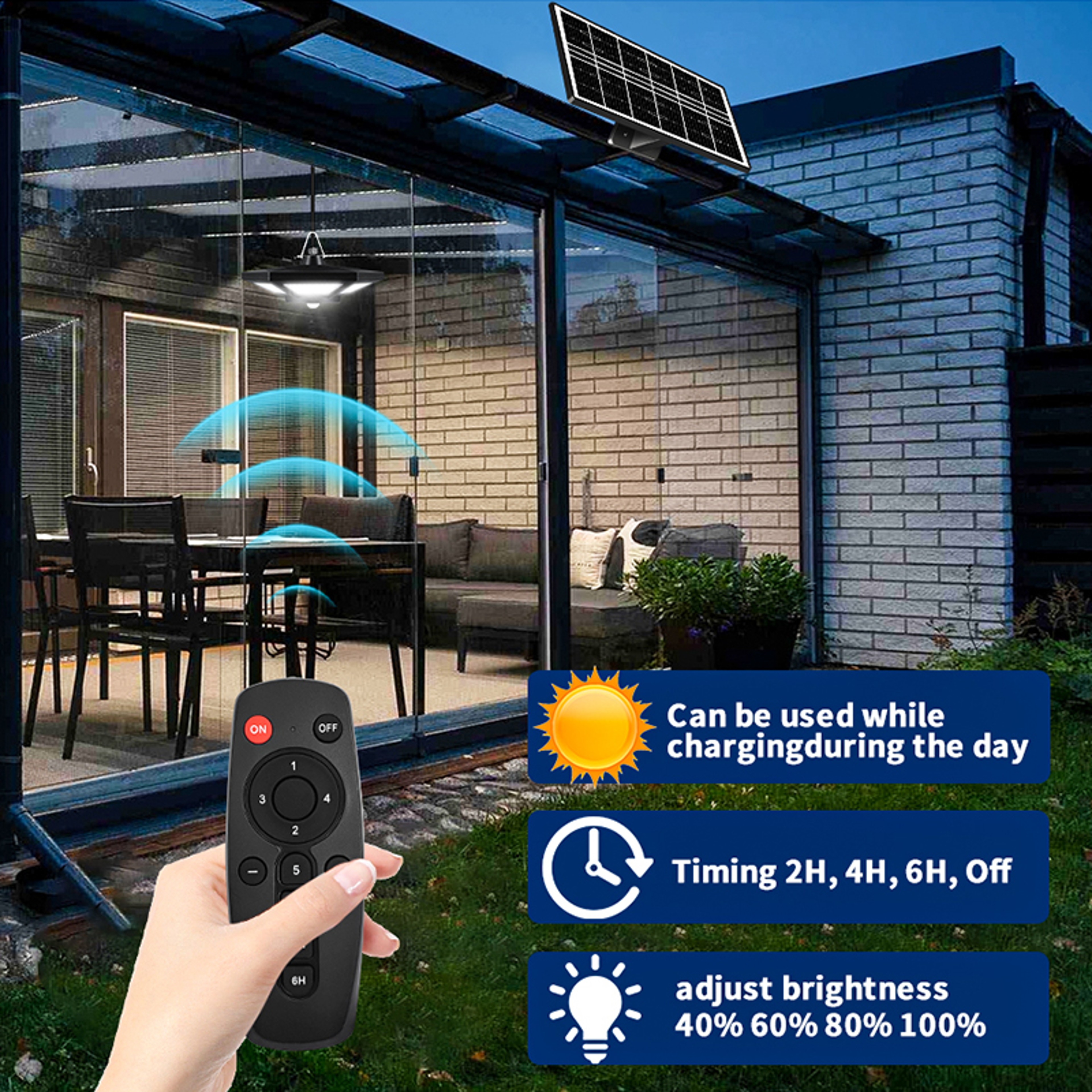 Solar Pendant Light Indoor Outdoor 228 LED, Remote Solar Shed Light for Garage, Barn, Gazebo, Yard – view 4