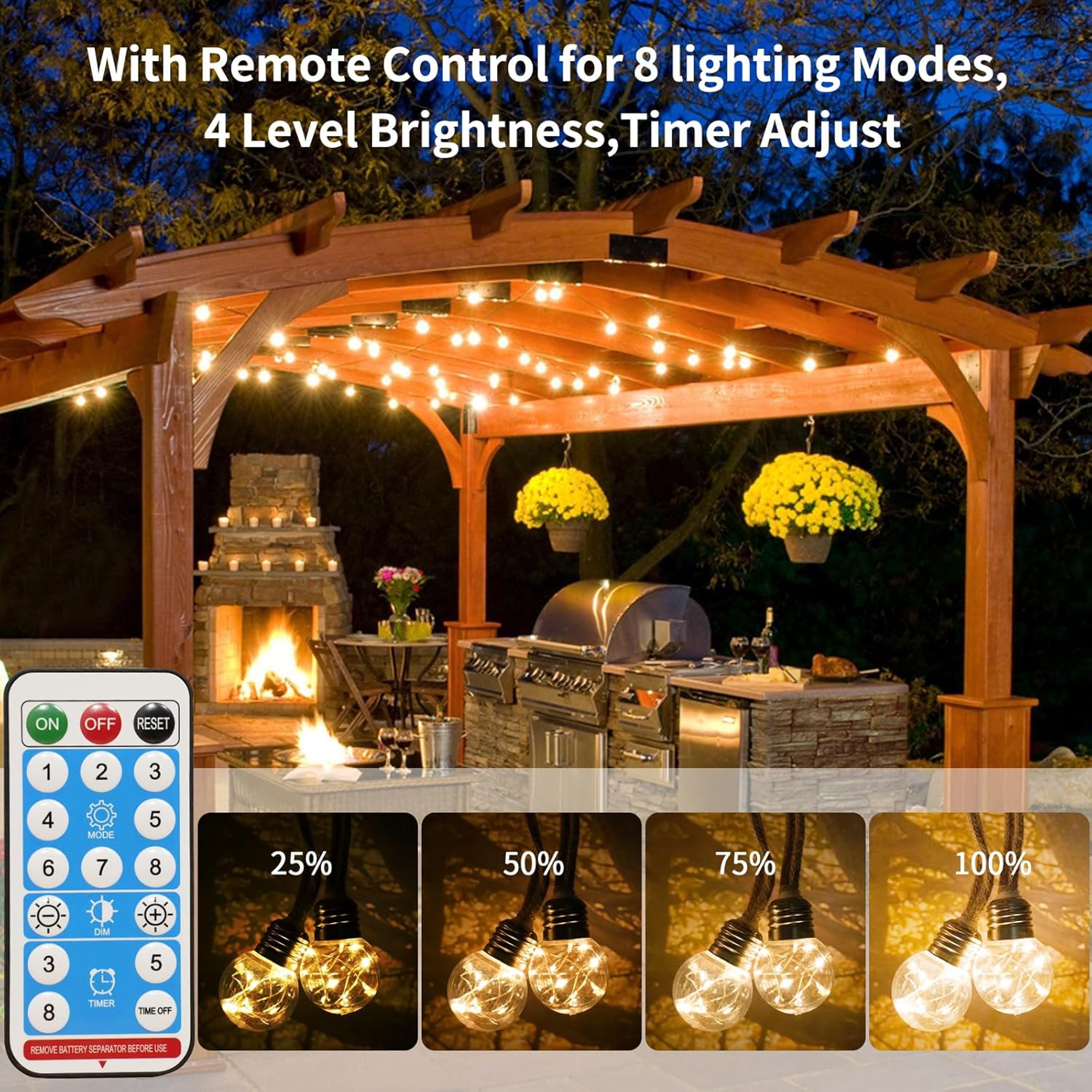 Solar Outdoor String Lights, 20bulbs Rope Hemp Patio Lights, Warm White Waterproof Solar Garden Decor Lighting – view 6