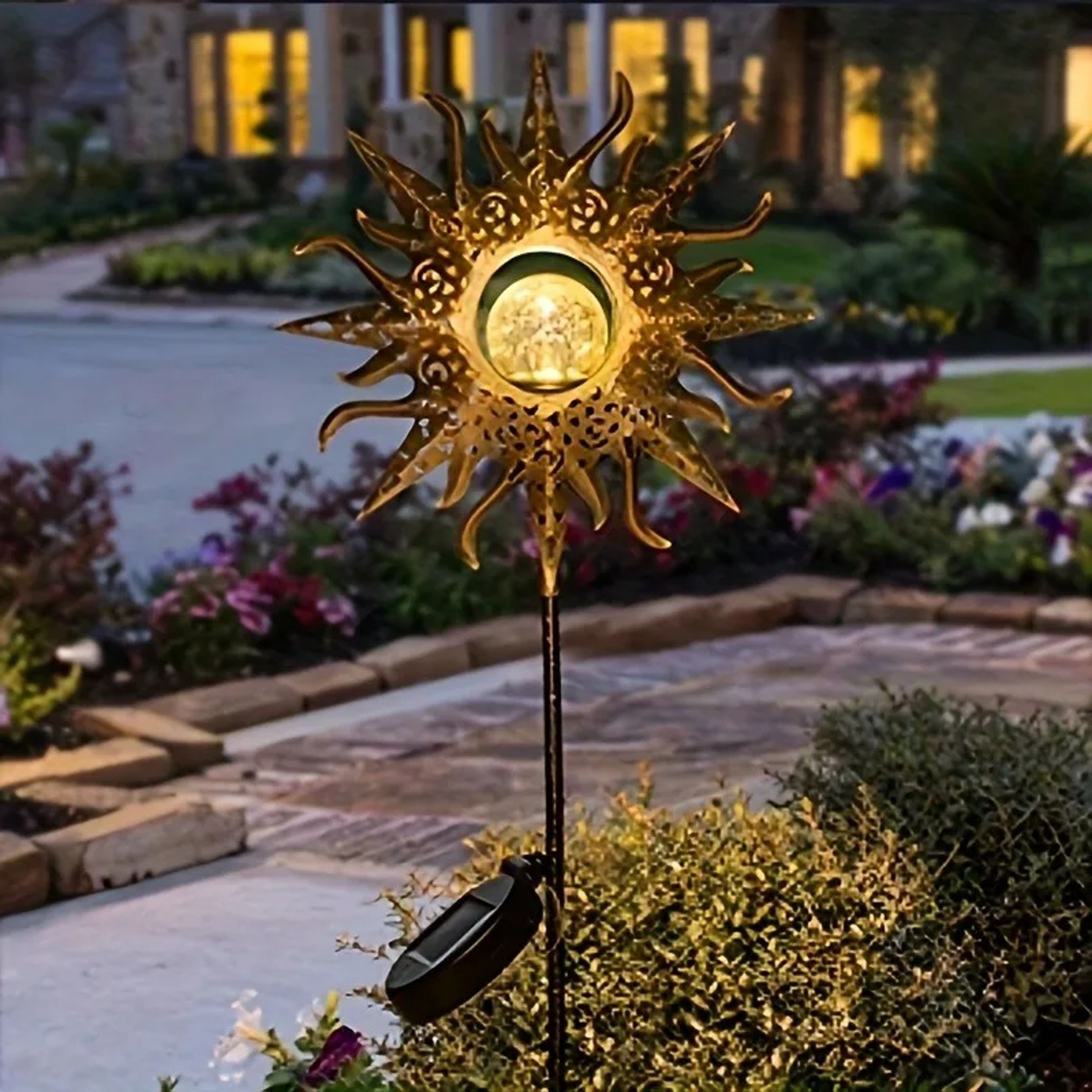 Solar Sun Statue Light for Garden, Cracked Glass Ball LED Decor, IP65 Waterproof Outdoor Lawn Patio Courtyard – view 5