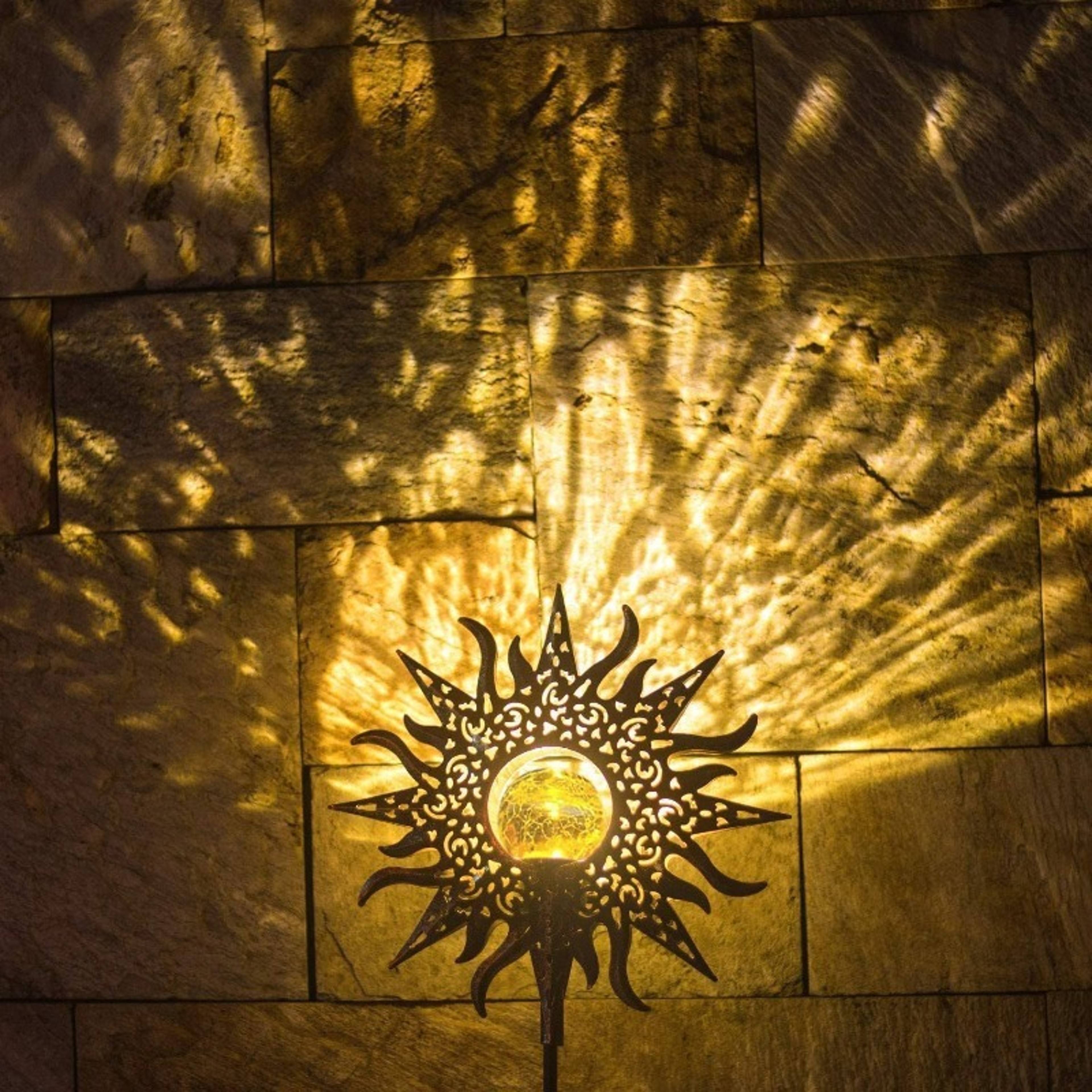 Solar Sun Statue Light for Garden, Cracked Glass Ball LED Decor, IP65 Waterproof Outdoor Lawn Patio Courtyard – view 7