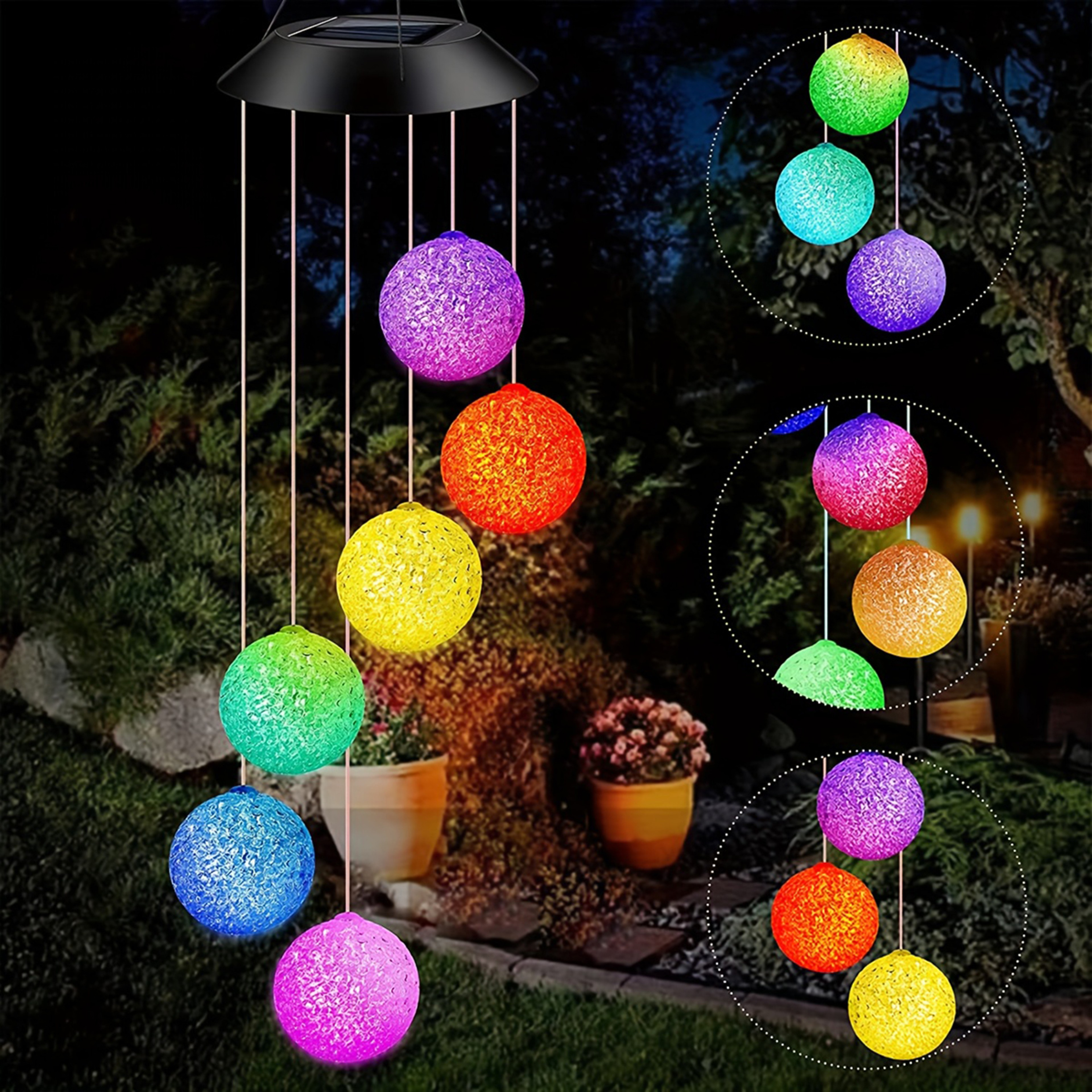 Colorful Solar Particle Ball Wind Chime Light for Garden, Outdoor Landscape Light, Patio Party Decorative Lamp – view 7