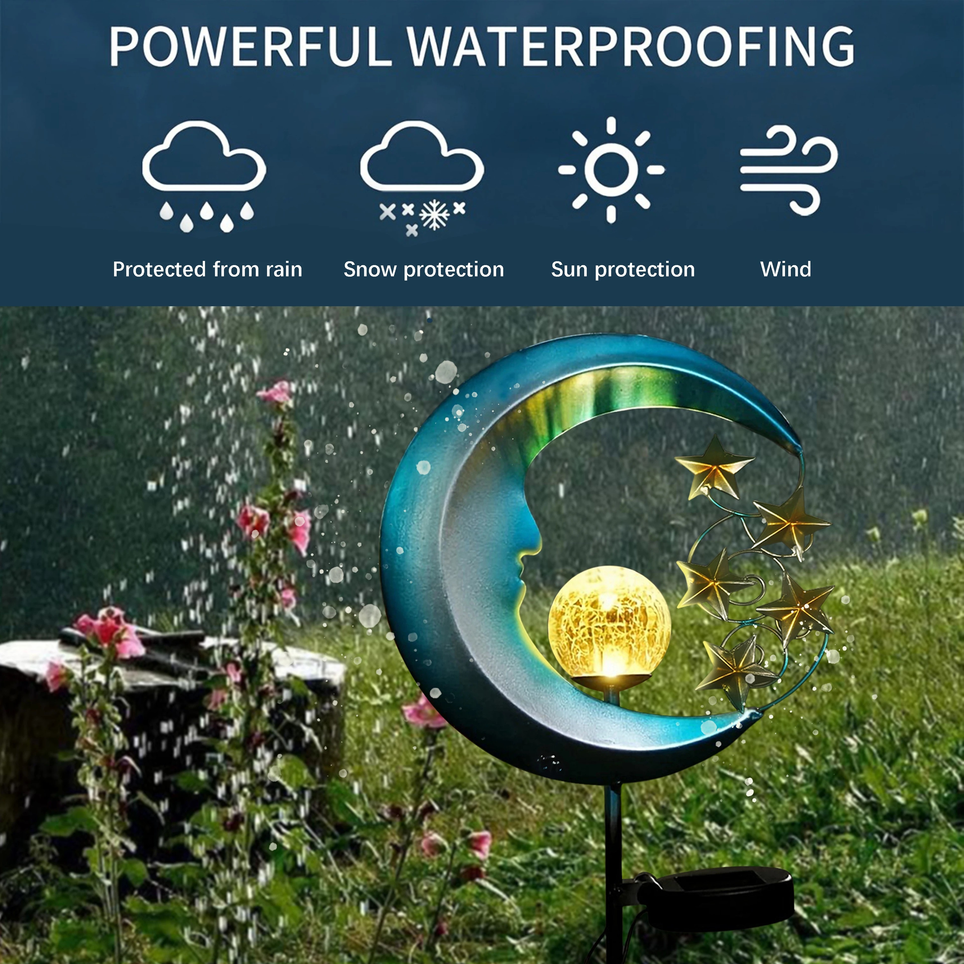 Blue Moon and Stars Solar Garden Light, Celestial Pathway Lamp, Warm White LED, Auto Dusk to Dawn IP65 – view 3