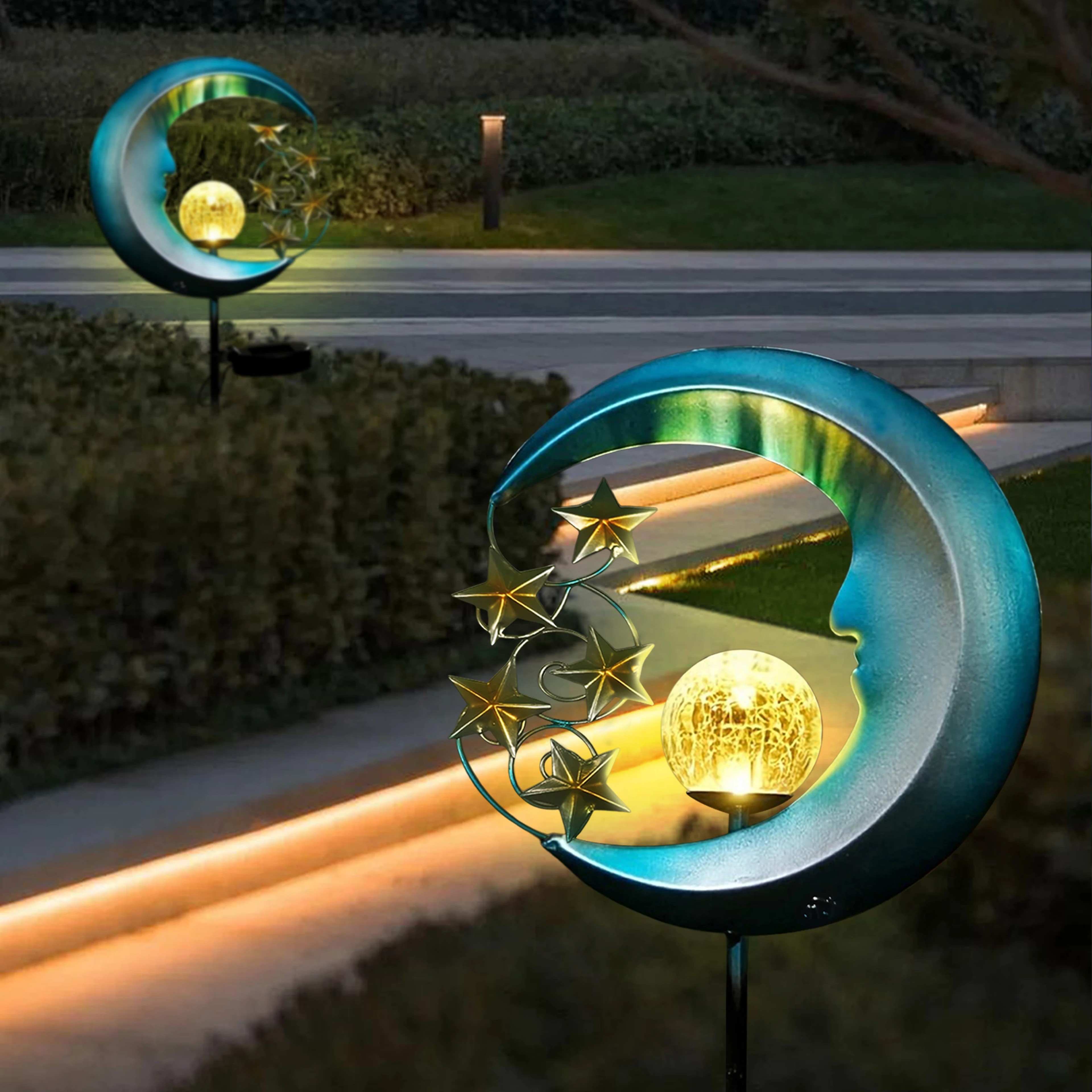 Blue Moon and Stars Solar Garden Light, Celestial Pathway Lamp, Warm White LED, Auto Dusk to Dawn IP65 – view 5