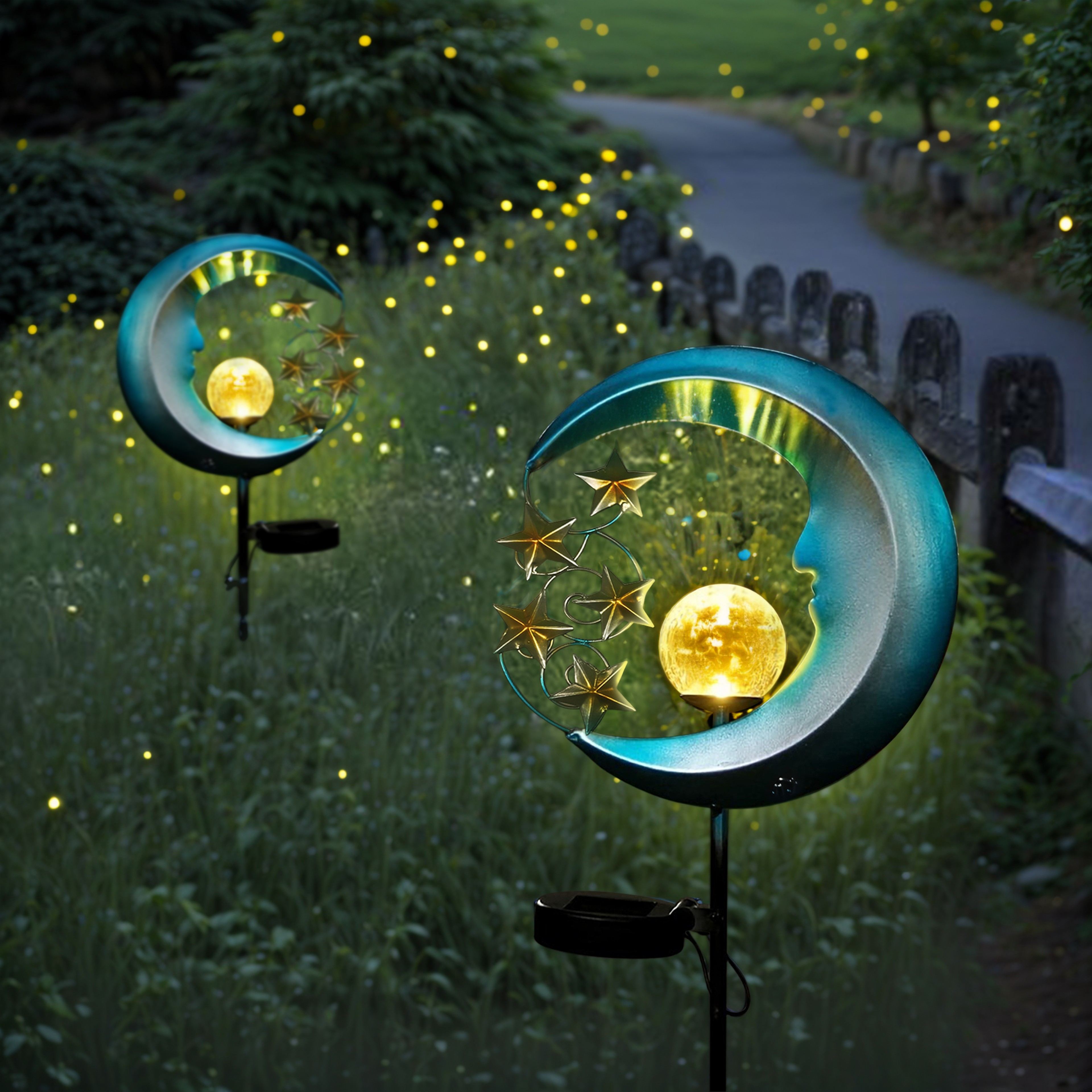 Blue Moon and Stars Solar Garden Light, Celestial Pathway Lamp, Warm White LED, Auto Dusk to Dawn IP65 – view 6