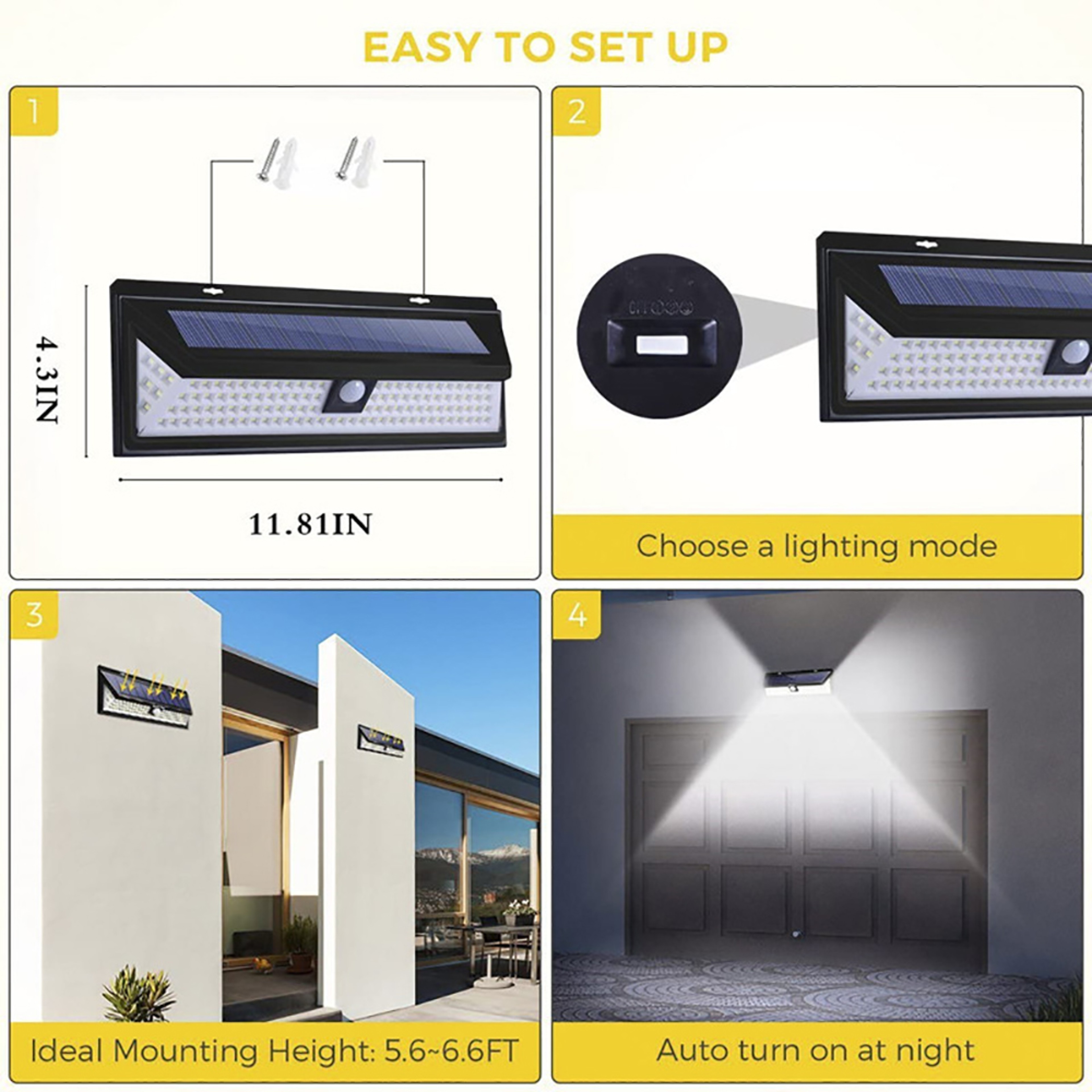 LED Solar Wall Light Outdoor Sensor, 4400mAh Waterproof Garden Light, Strong Bright Wall Lamp for Security – view 3