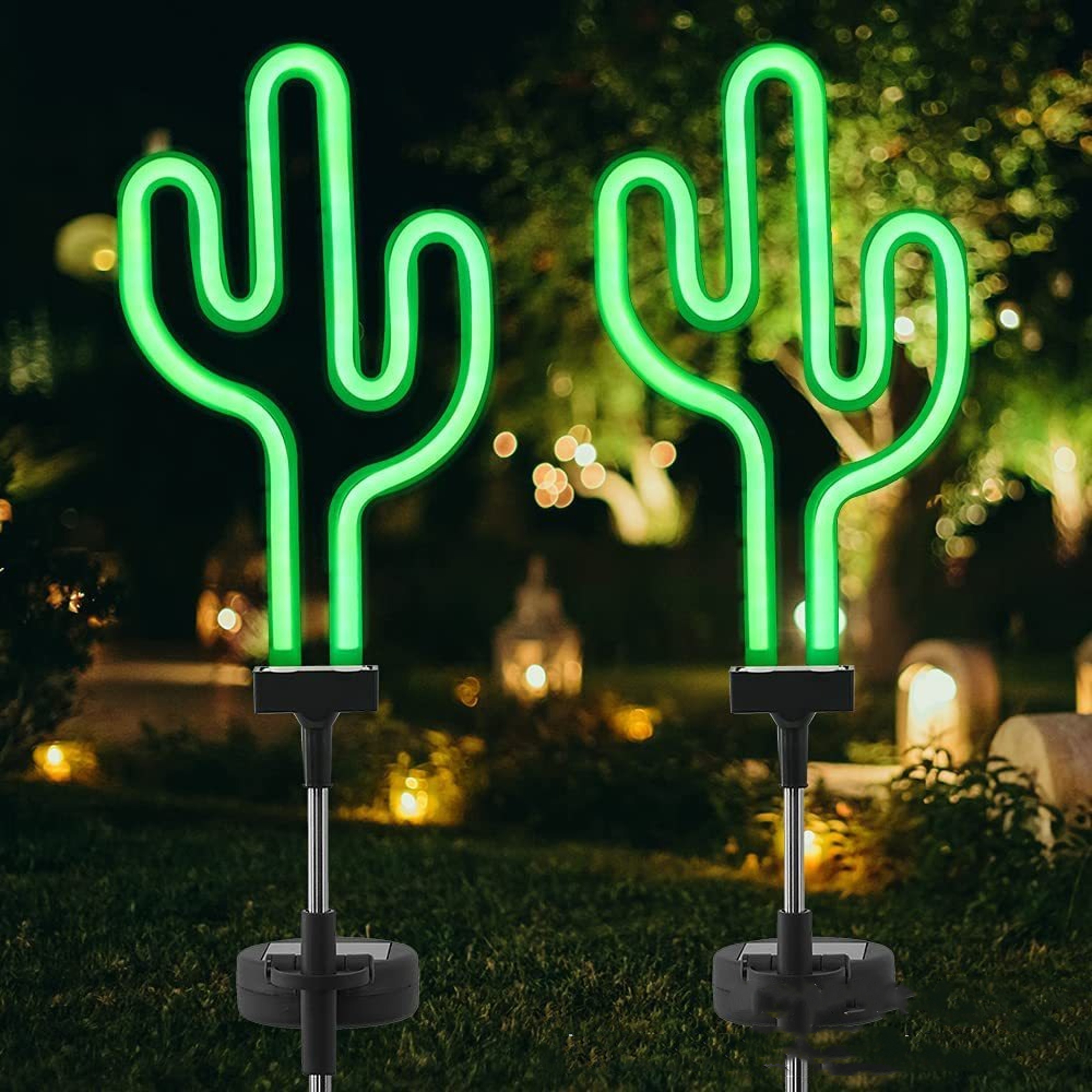 Flamingo Cactus Solar Garden Landscape Light, LED Neon Sign Lawn Decor, Outdoor Garden Night Lamp – view 1