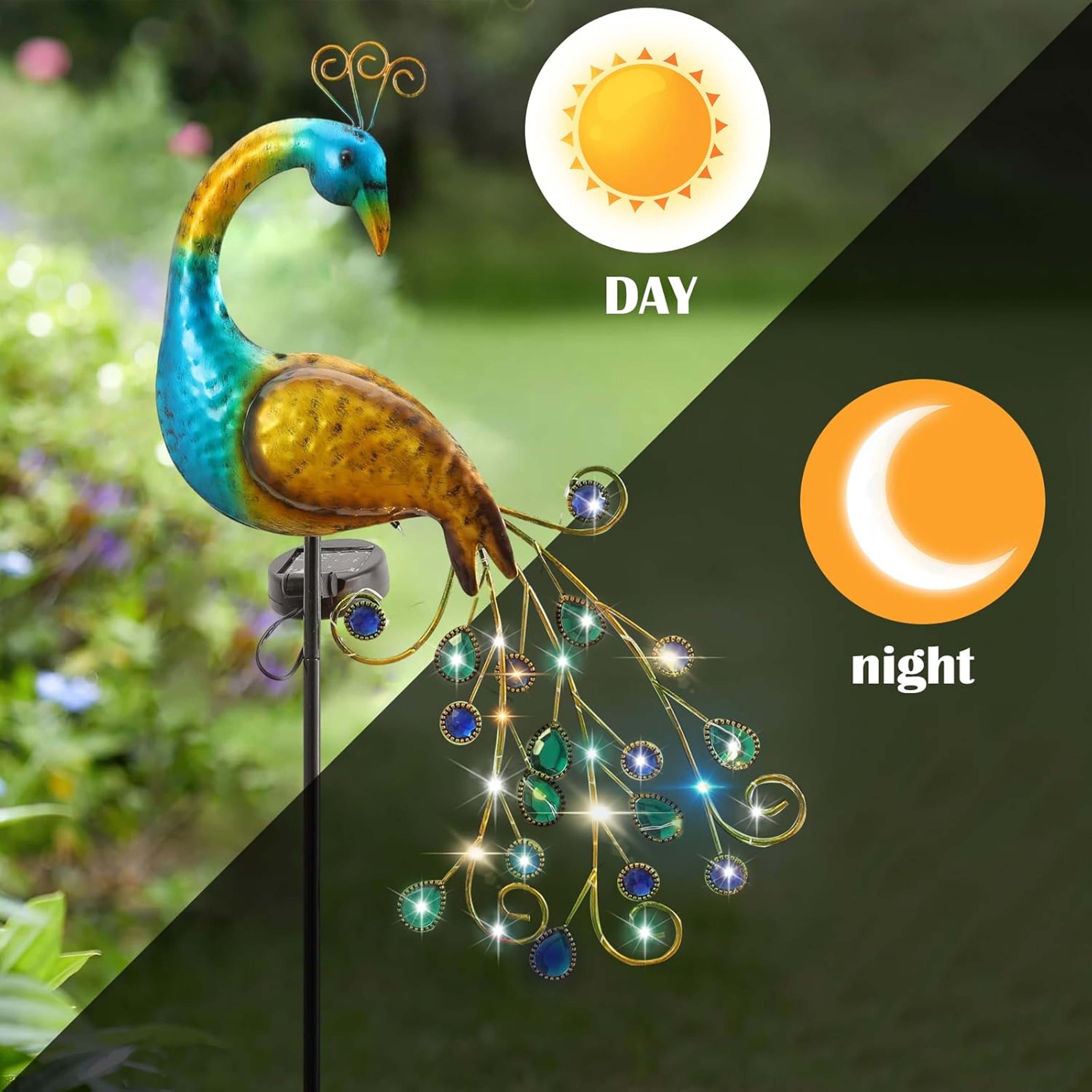 Solar Peacock Garden Light for Garden Paths, Metal Handicraft Decor, Outdoor Lighting with Artificial Gems – view 5