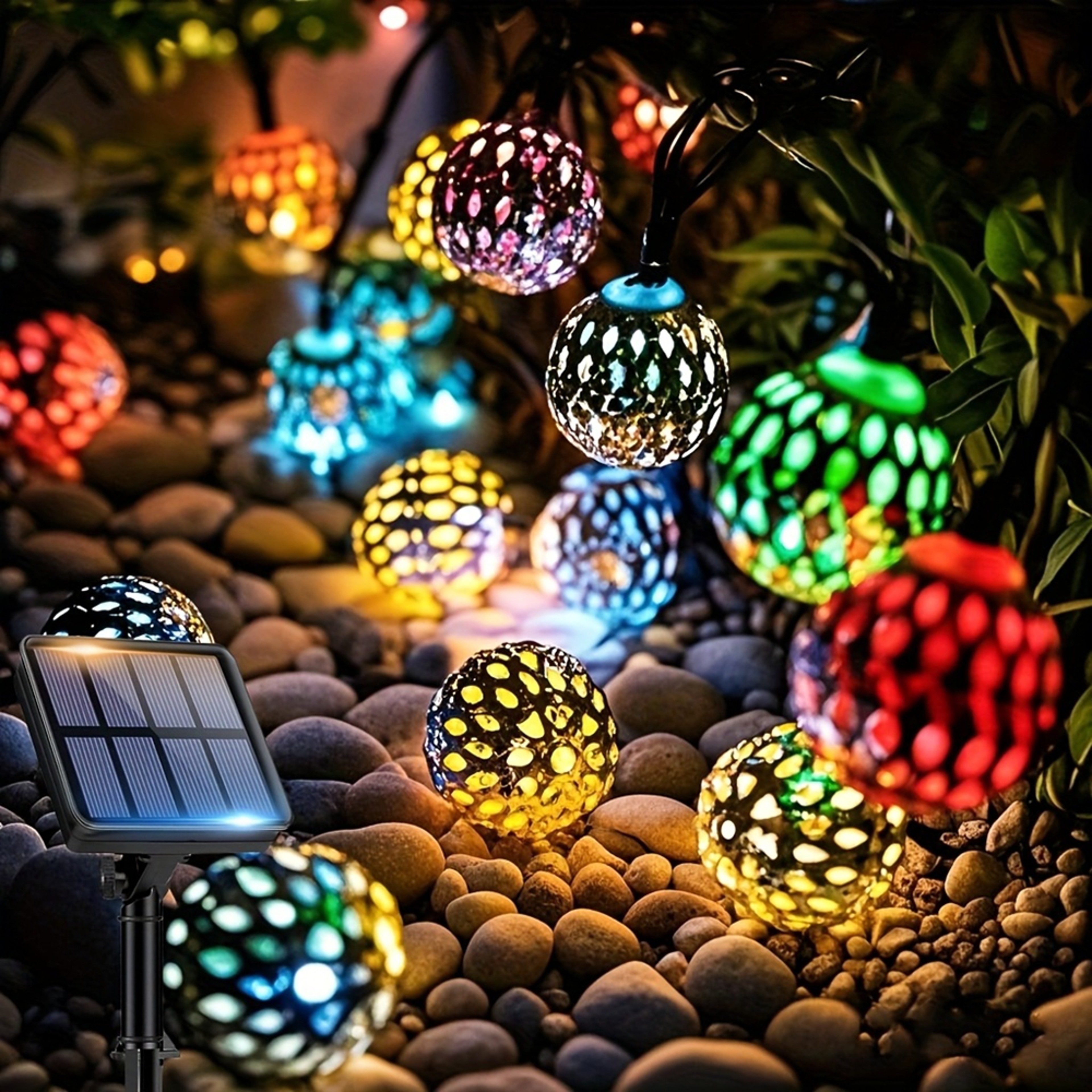 LED Moroccan Spherical Solar String Light, Outdoor Colorful Fairy Lights for Garden Fence Courtyard Pathway – view 3