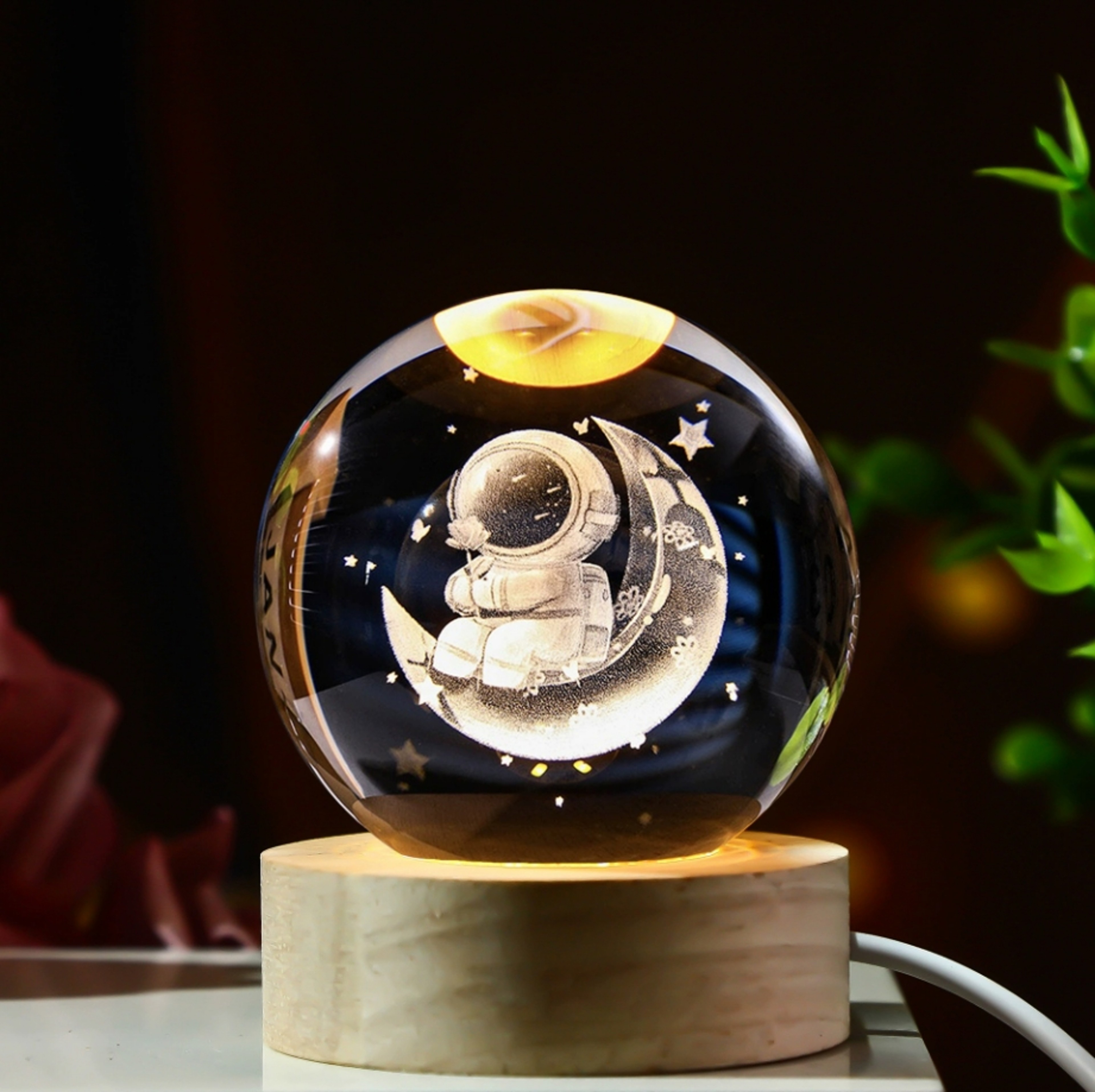 3D Planet Moon Glowing Table Lamp LED Night Light Galaxy Crystal Ball Bedroom Bedside Lamp Home Dec 7