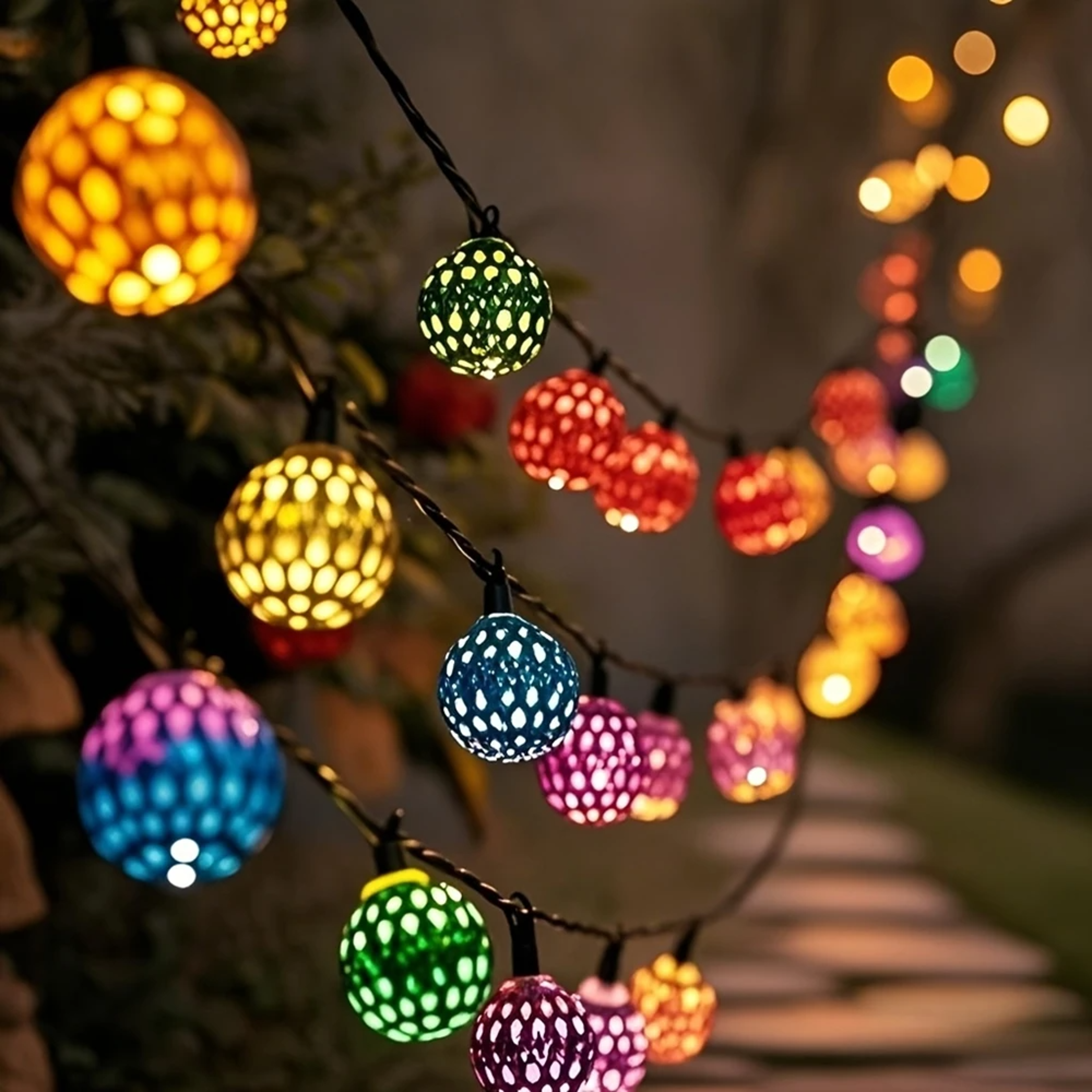 Colorful Moroccan Fairy Light 30 20 LED, Moroccan Spherical Solar String Light, Outdoor Garden Courtyard Christmas Decor – view 2