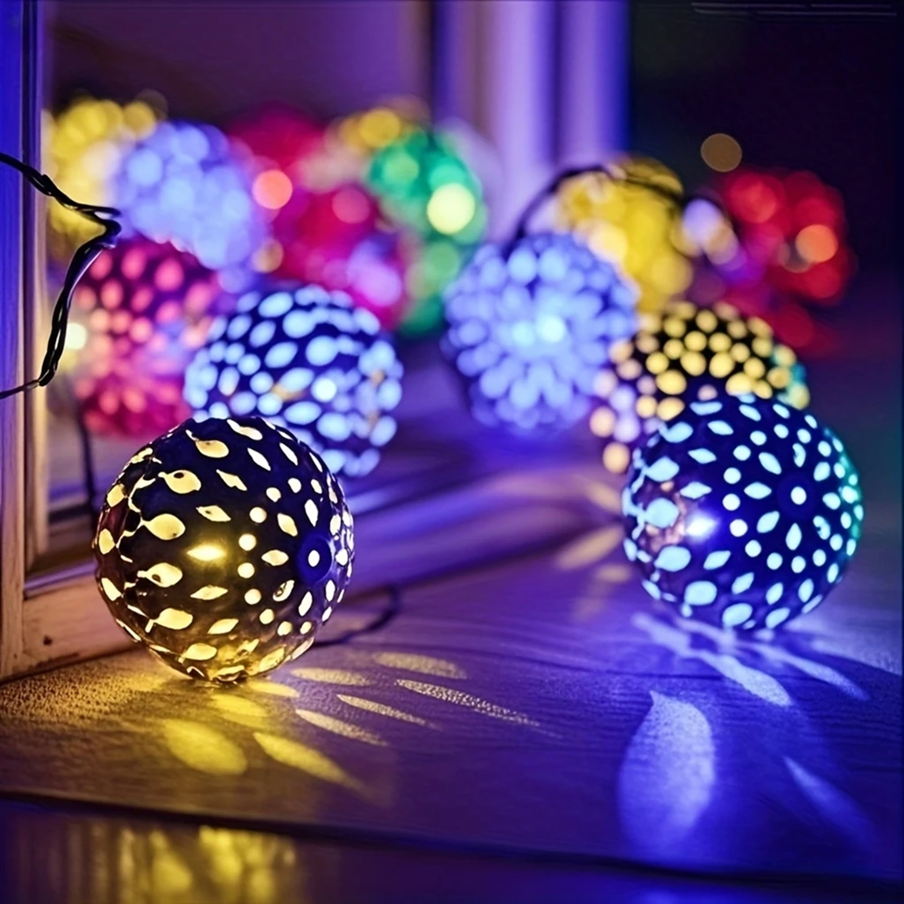 Colorful Moroccan Fairy Light 30 20 LED, Moroccan Spherical Solar String Light, Outdoor Garden Courtyard Christmas Decor – view 4