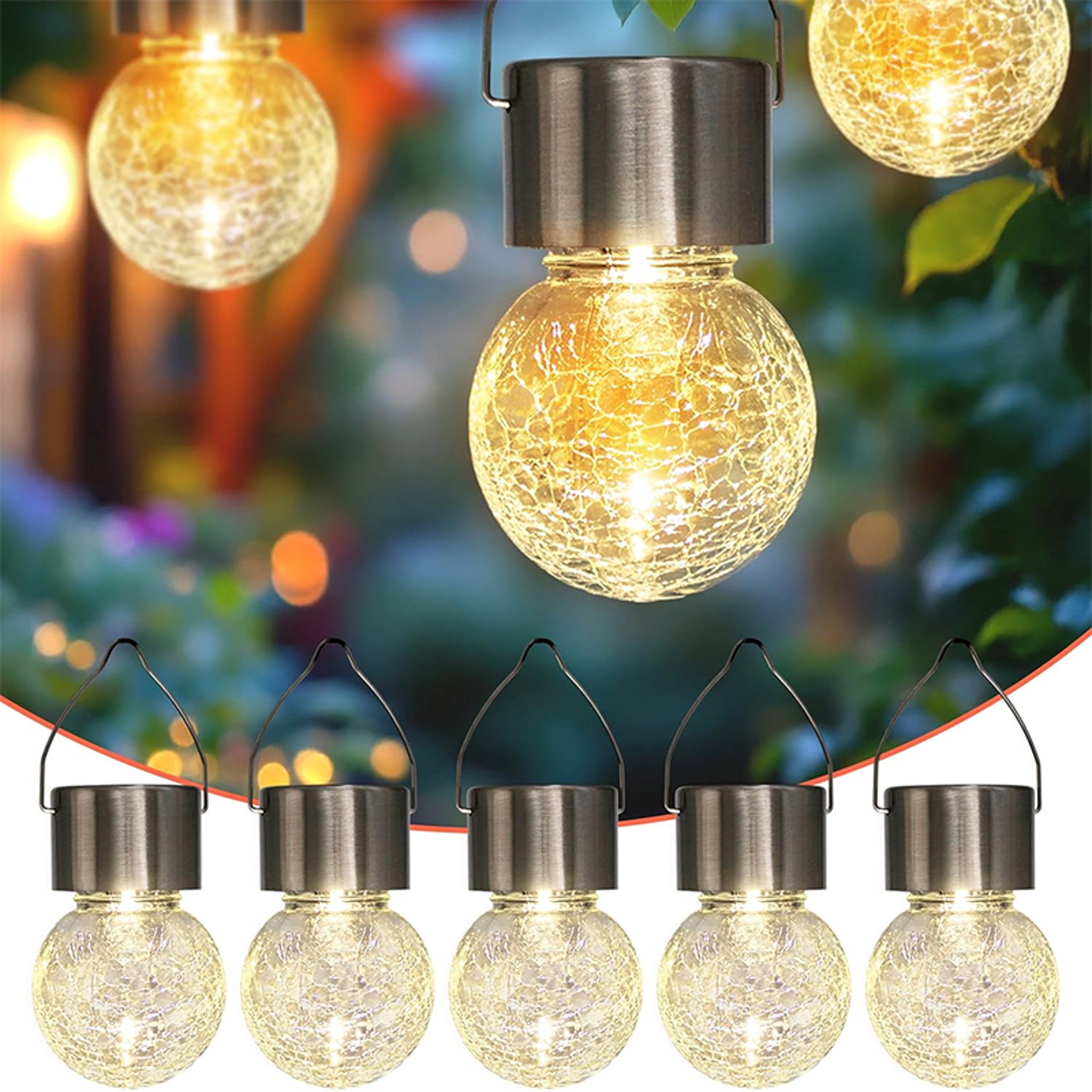Waterproof Solar Hanging Lights for Outdoors Cracked Glass Lanterns, Garden Yard Fence Tree Patio Christmas Decoration – view 1