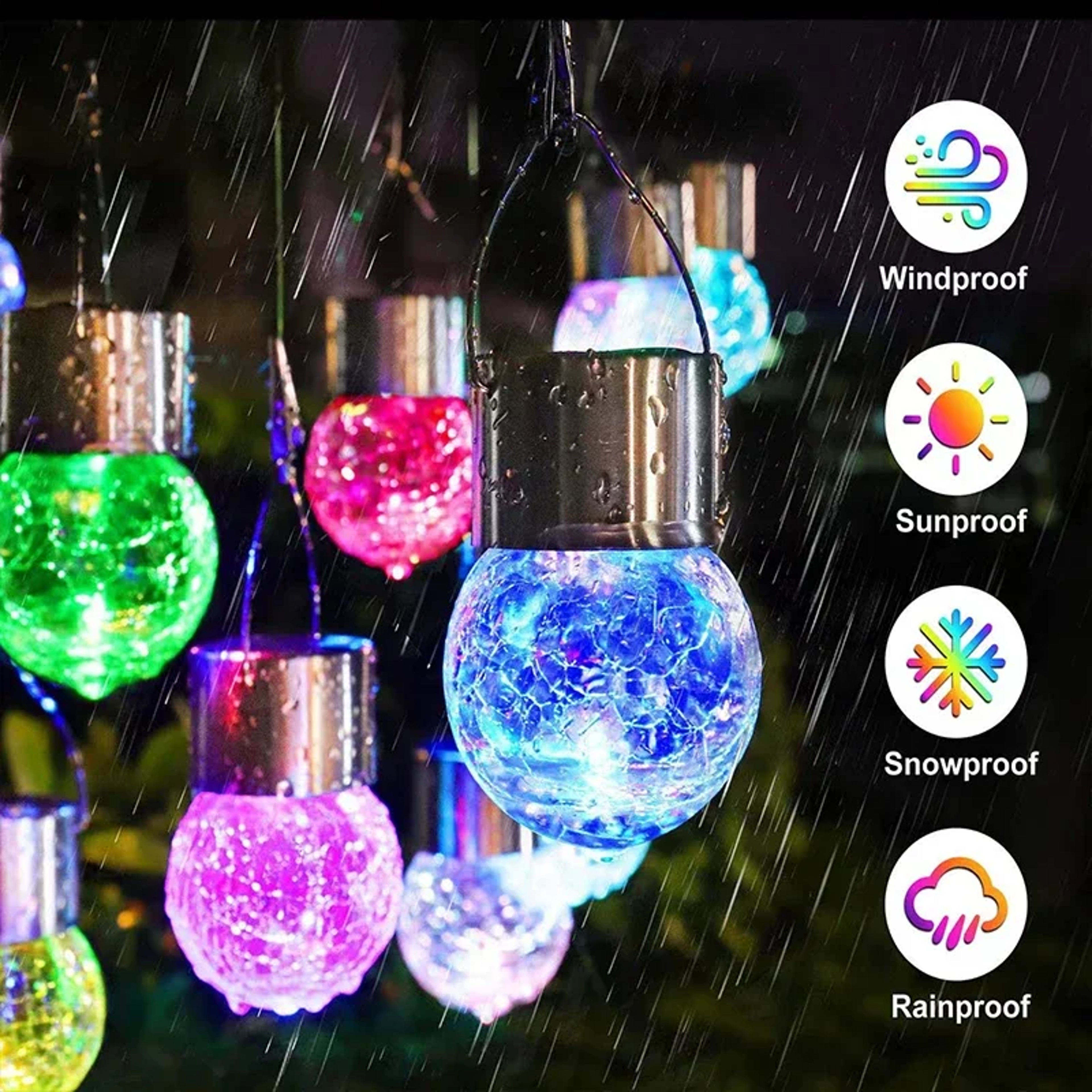 Waterproof Solar Hanging Lights for Outdoors Cracked Glass Lanterns, Garden Yard Fence Tree Patio Christmas Decoration – view 4