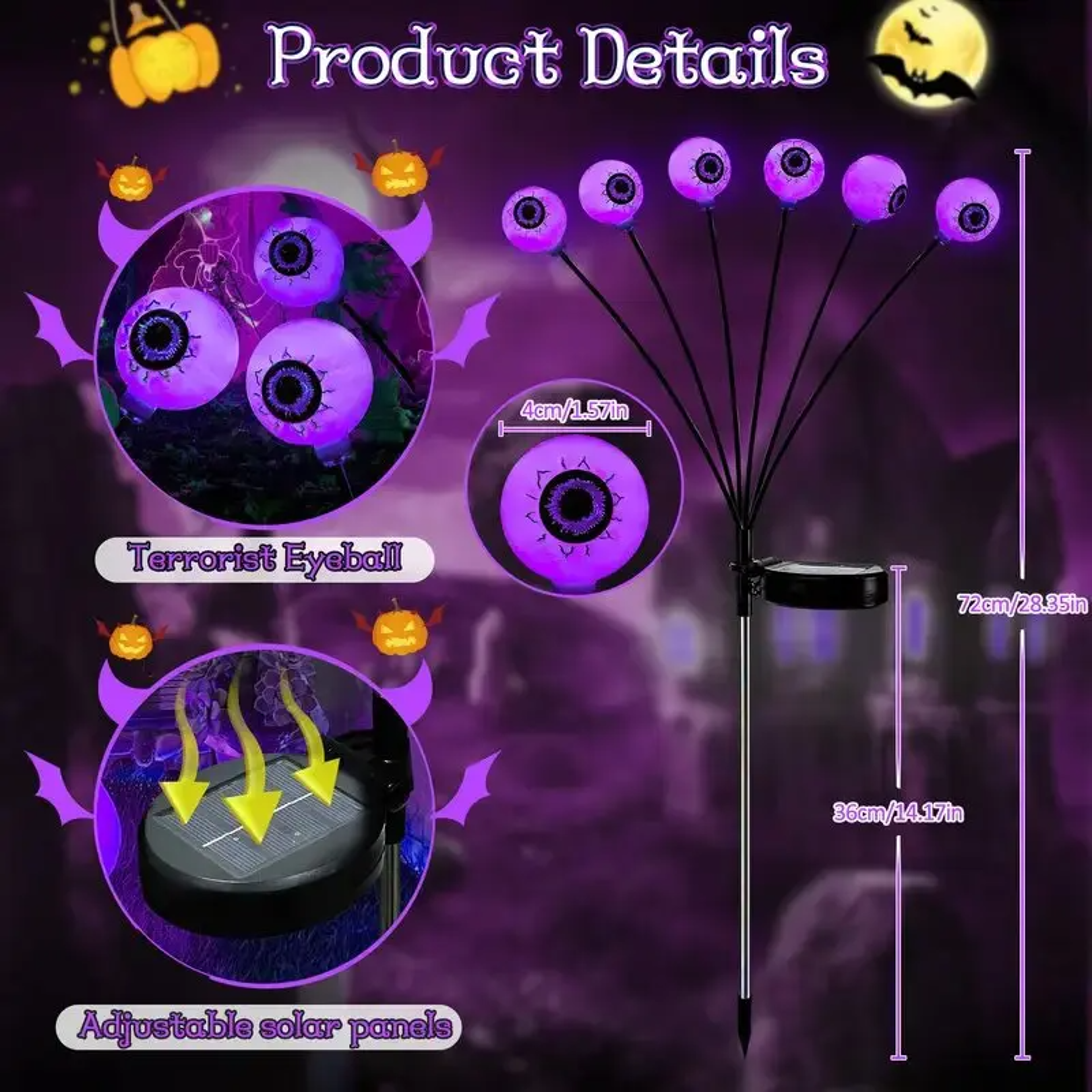 6-Head Outdoor Solar Eyeball Lights, Firefly Halloween Solar Stake Lights, Garden Lawn Yard Festival Decor – view 6