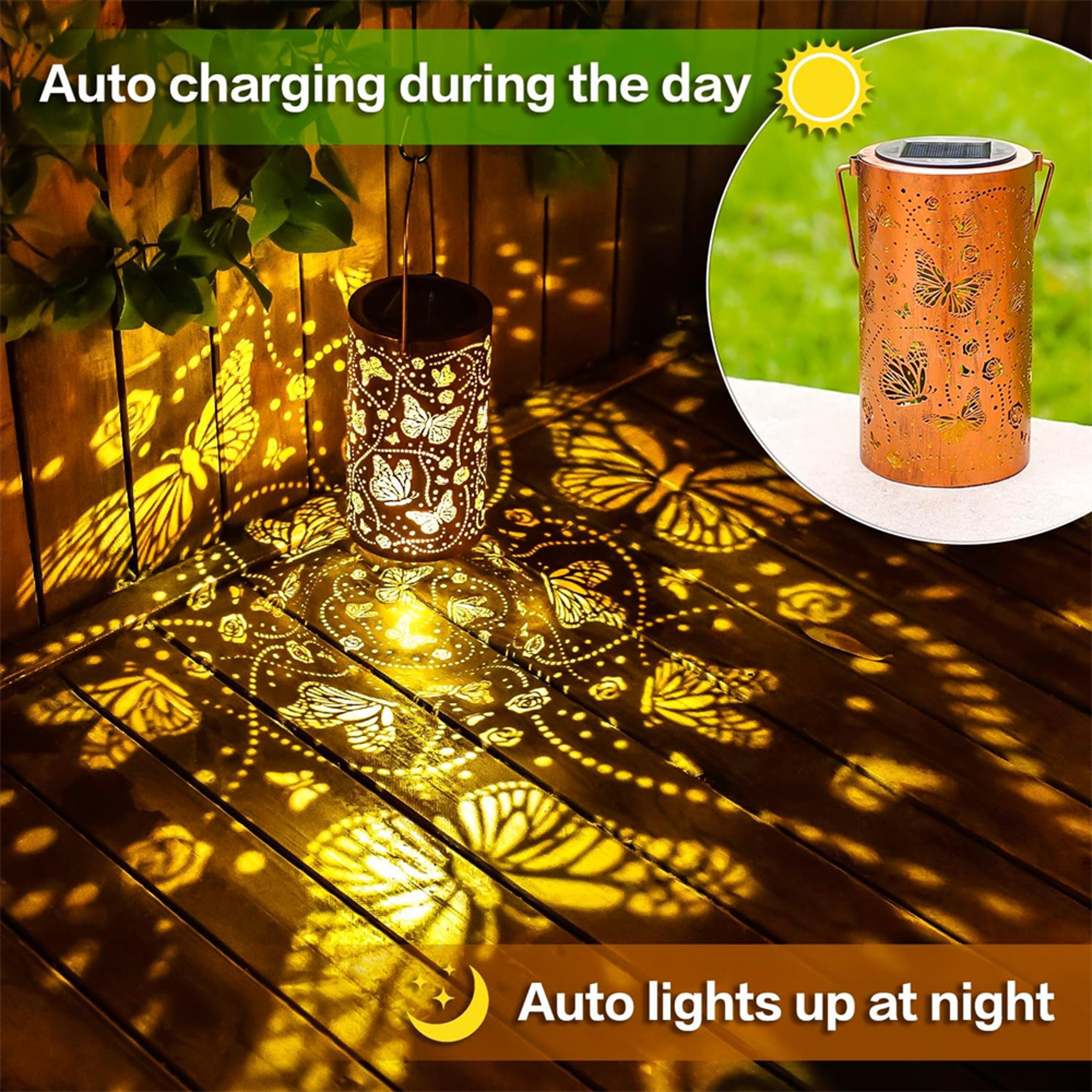 Solar Outdoor Hanging Light With Butterfly  Dragonfly Design Waterproof Garden Metal Lantern Decora 3