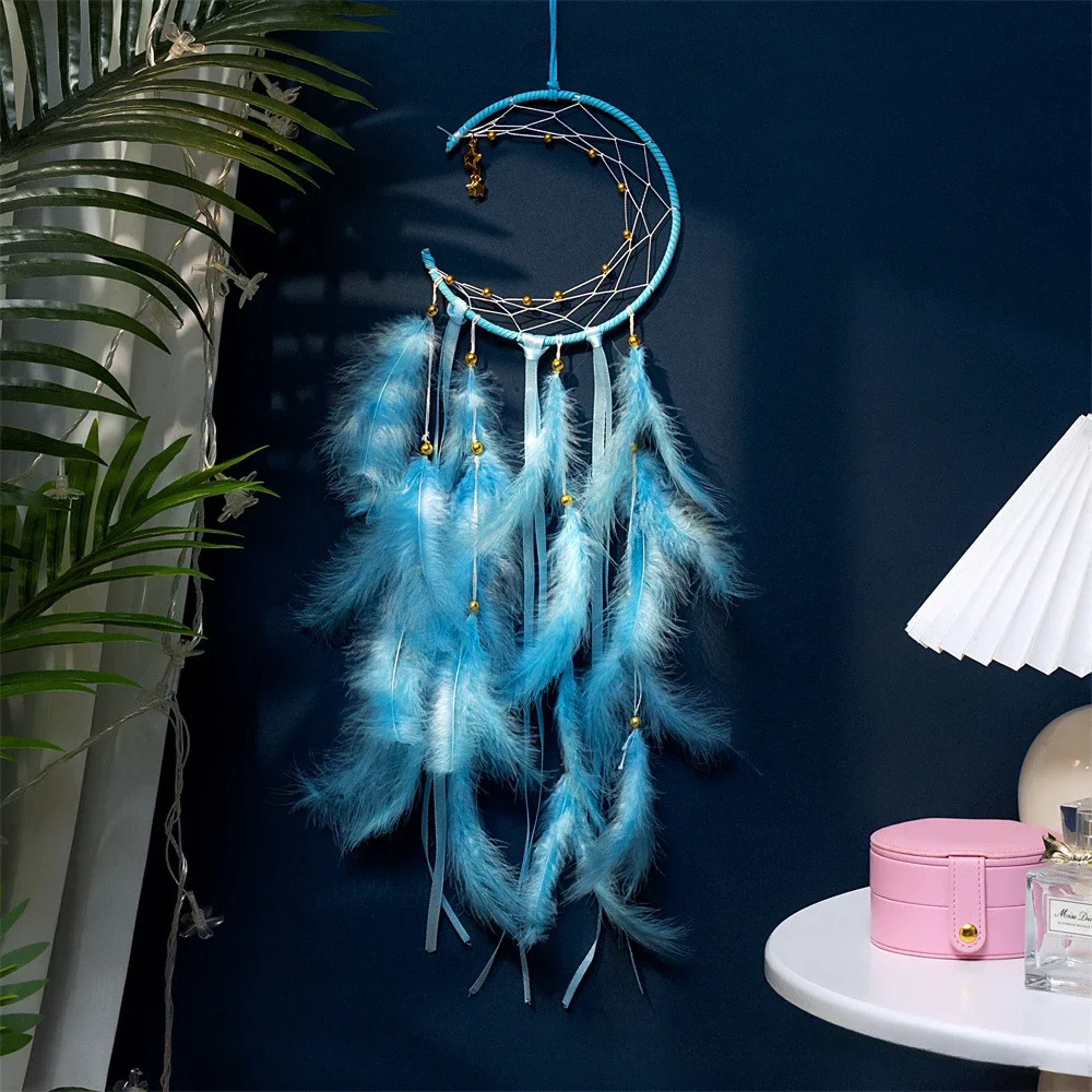 Moon Dream Catcher Feather Wind Chimes  HandWoven Wall Hanging  Perfect Home Decoration  Gift 3