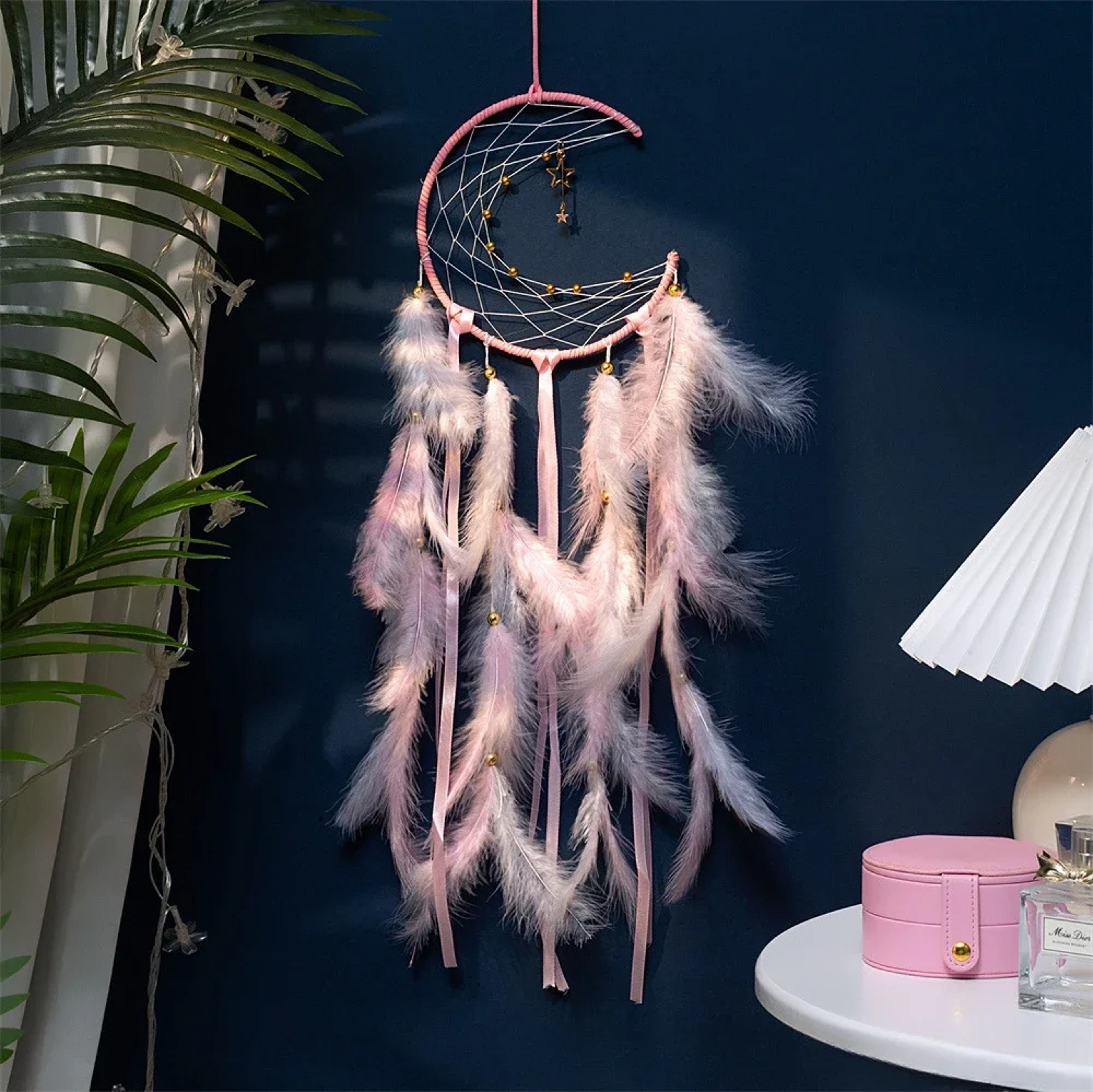 Moon Dream Catcher Feather Wind Chimes  HandWoven Wall Hanging  Perfect Home Decoration  Gift 4