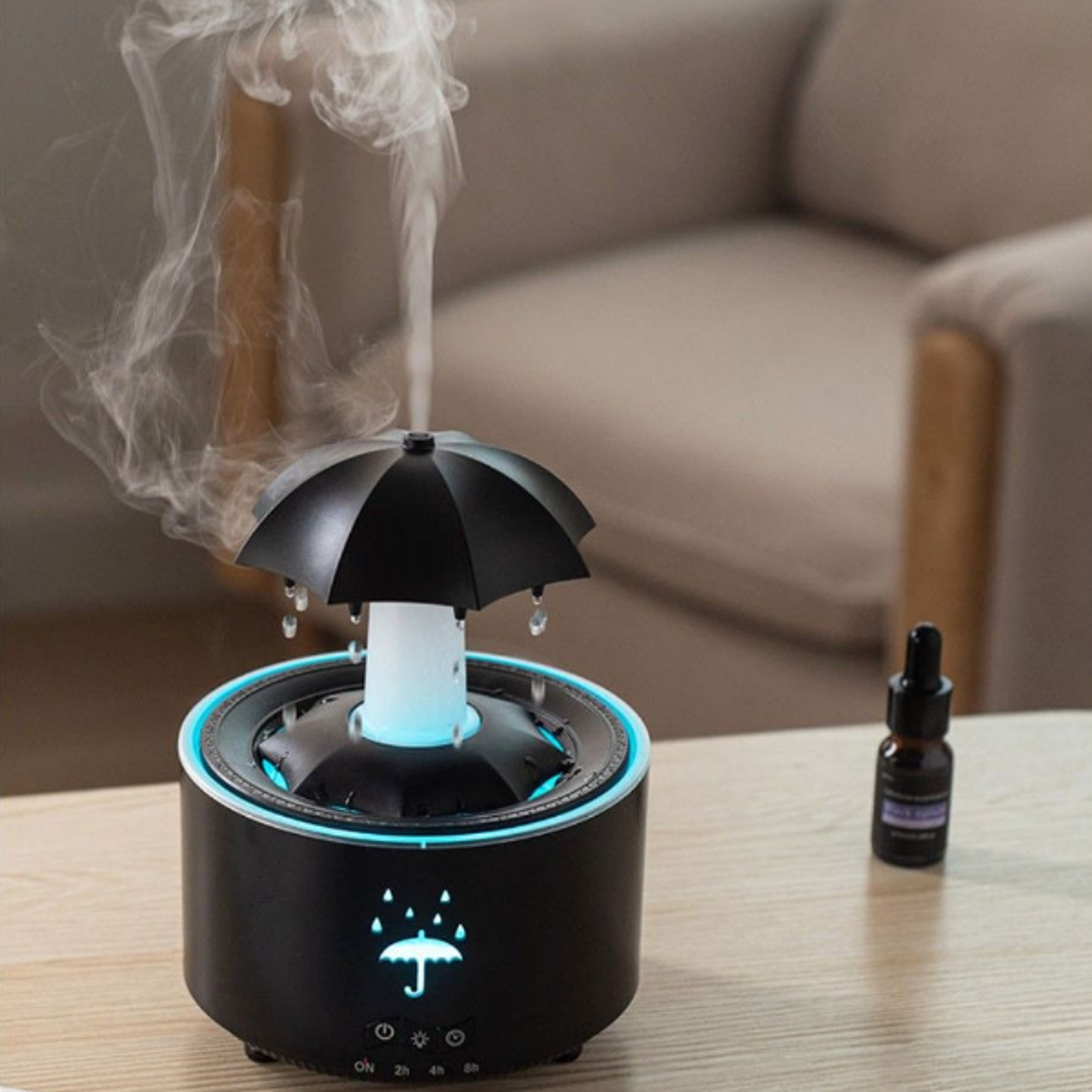 Rotating Umbrella Waterfall Humidifier LED Aromatherapy Diffuser with Raindrop