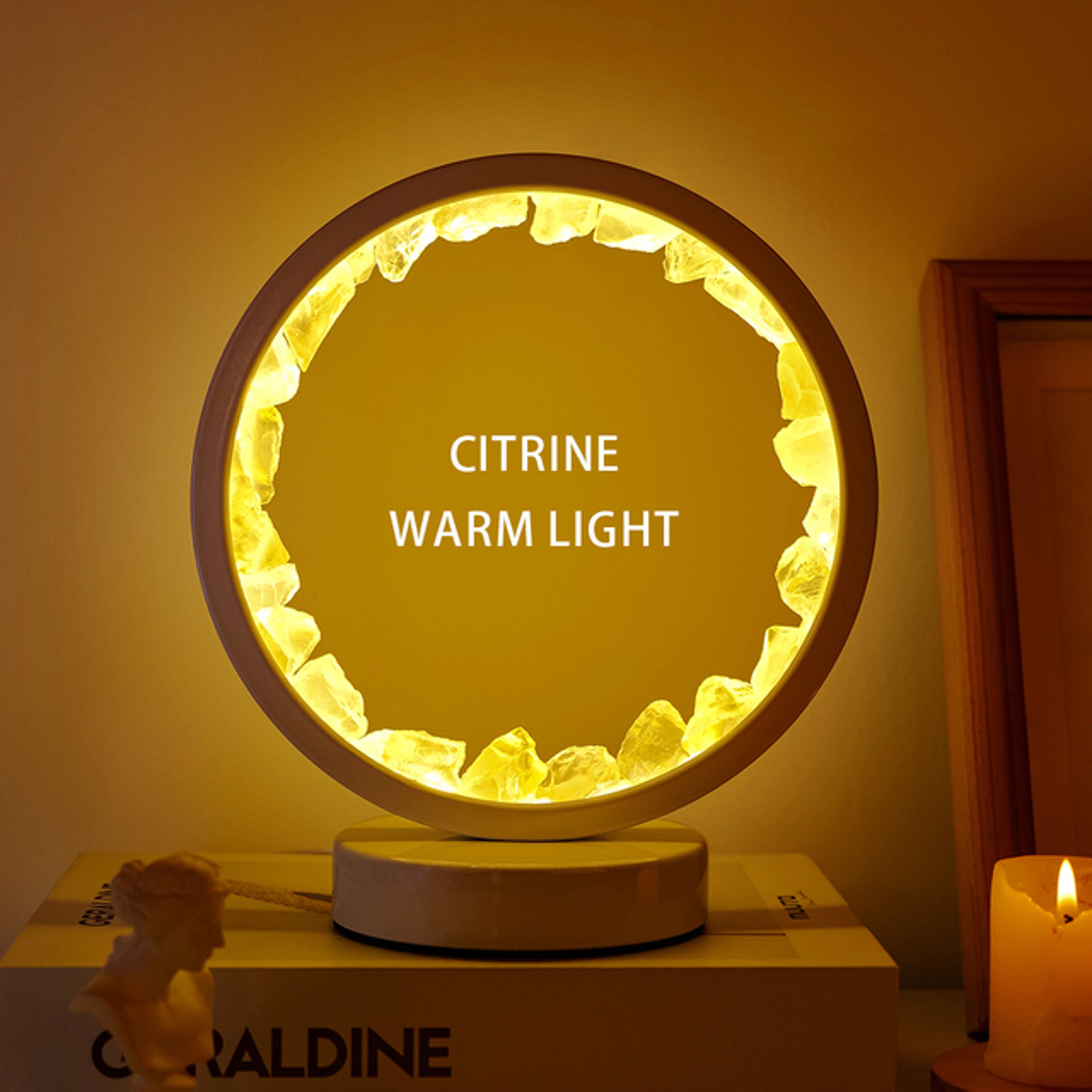 LED Crystal Lamp Room Natural Gemstone Decoration Amethyst Healing Stone Home Decoration Round Lamp 8