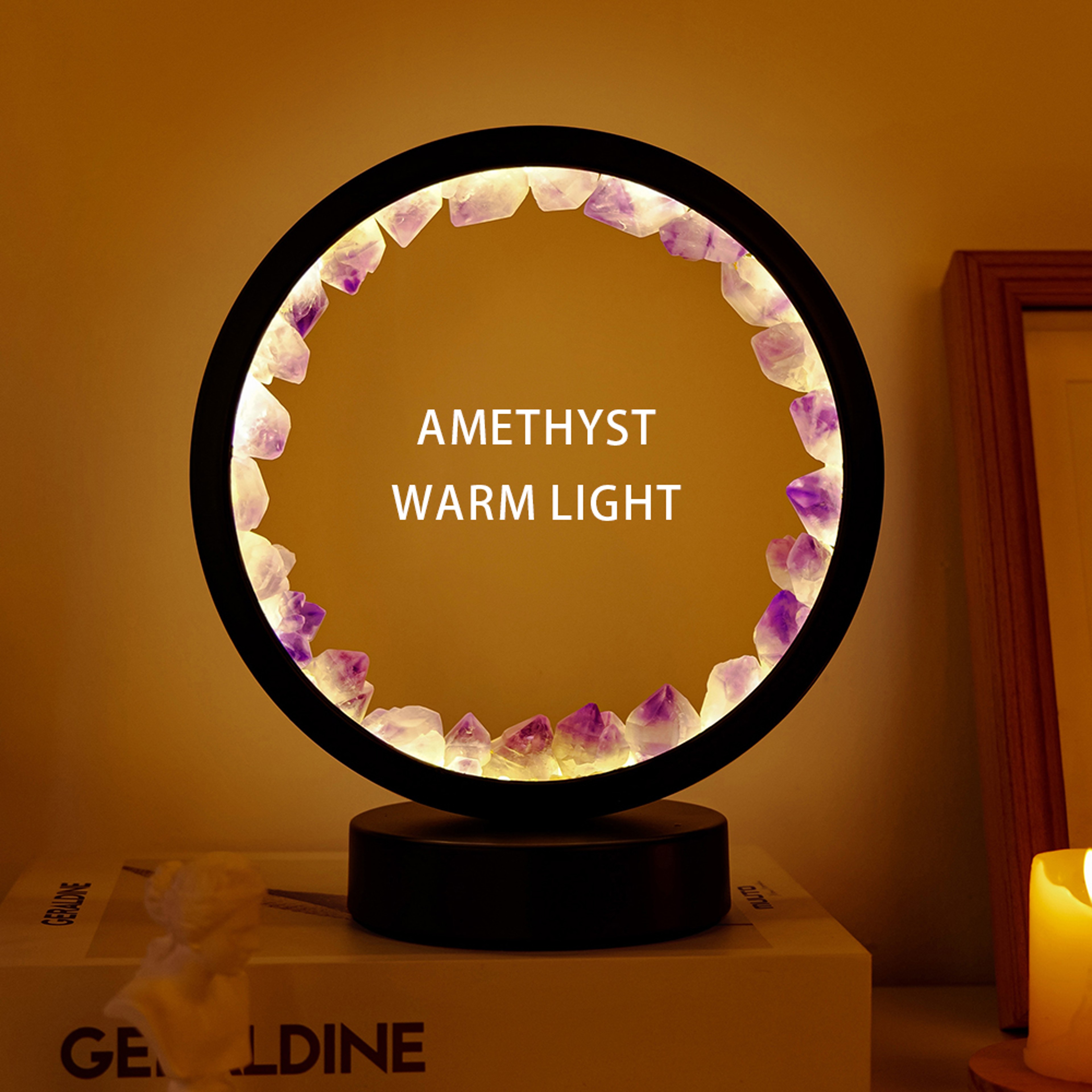 LED Crystal Lamp Room Natural Gemstone Decoration Amethyst Healing Stone Home Decoration Round Lamp 9
