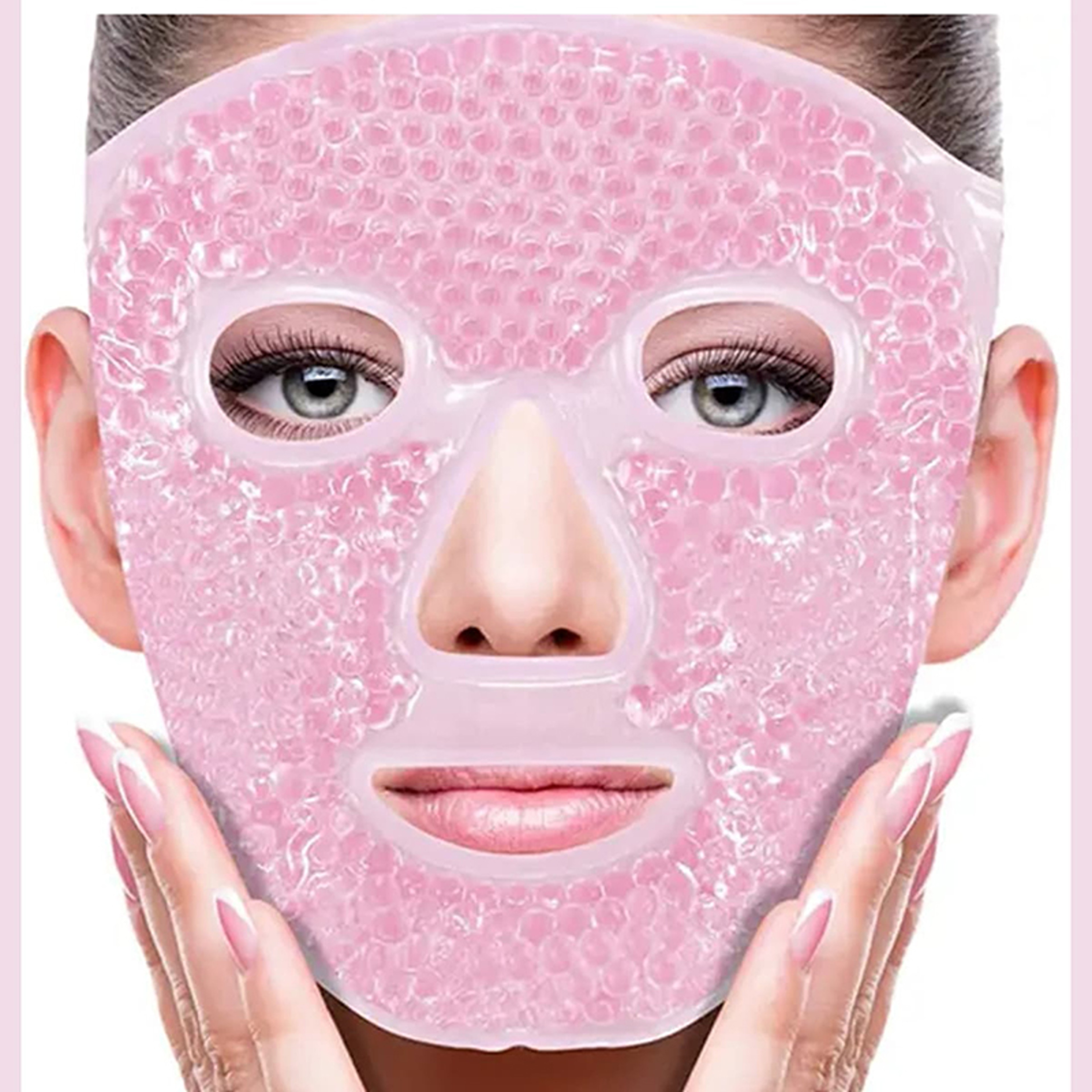 Full Face Massage Ice Compress Mask with Flexible Gel Beads, Adjustable Velcro and Soft Plush Fabric for Eye and Face – view 4