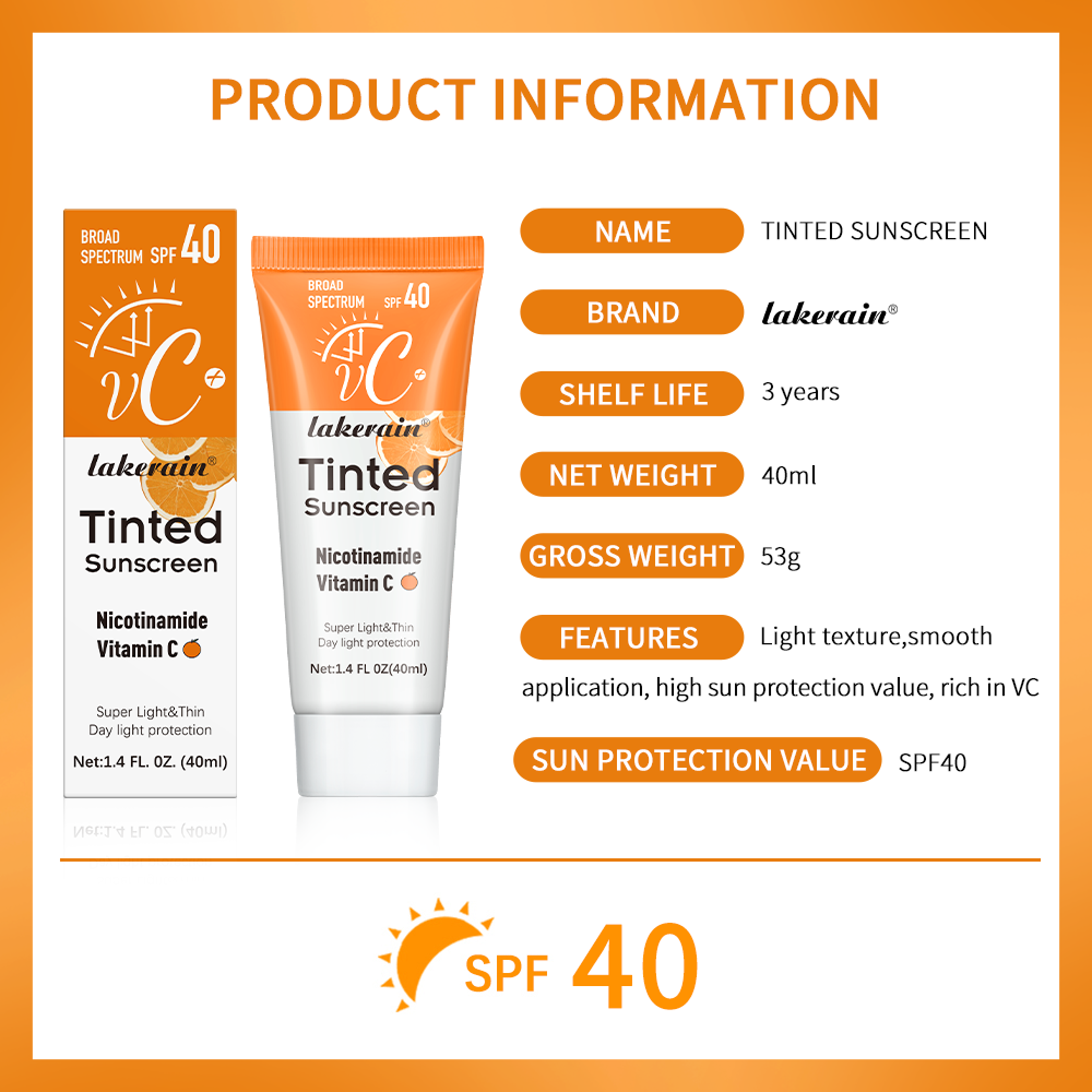 Tinted Moisturizing VC Sunscreen SPF40 Skin Protection Refreshing Makeup Sunscreen Cream With UV An 5