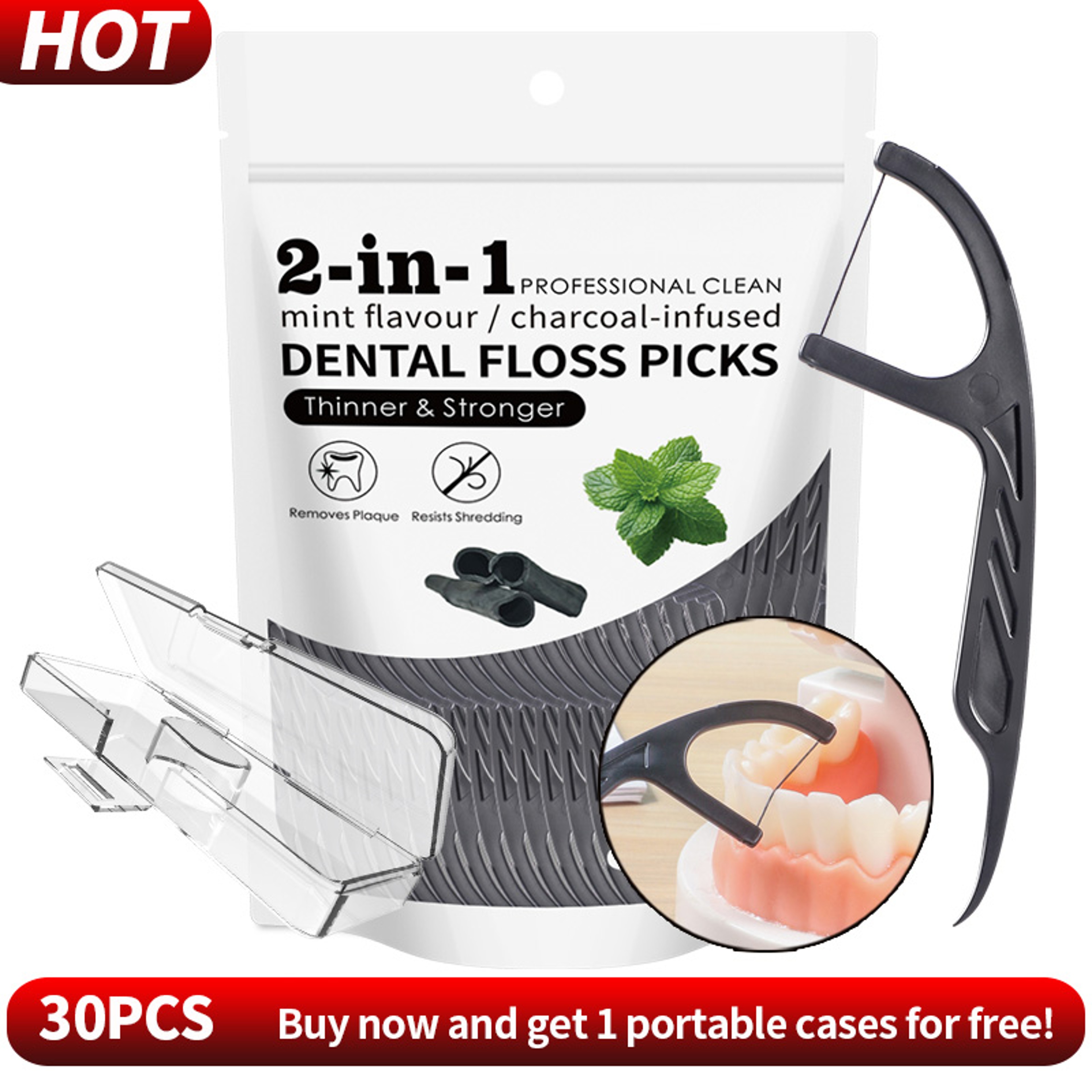 Bamboo Charcoal Mint Dental Floss Stick Interdental Cleaning Tool With Free Dental Floss Box Suitab 5