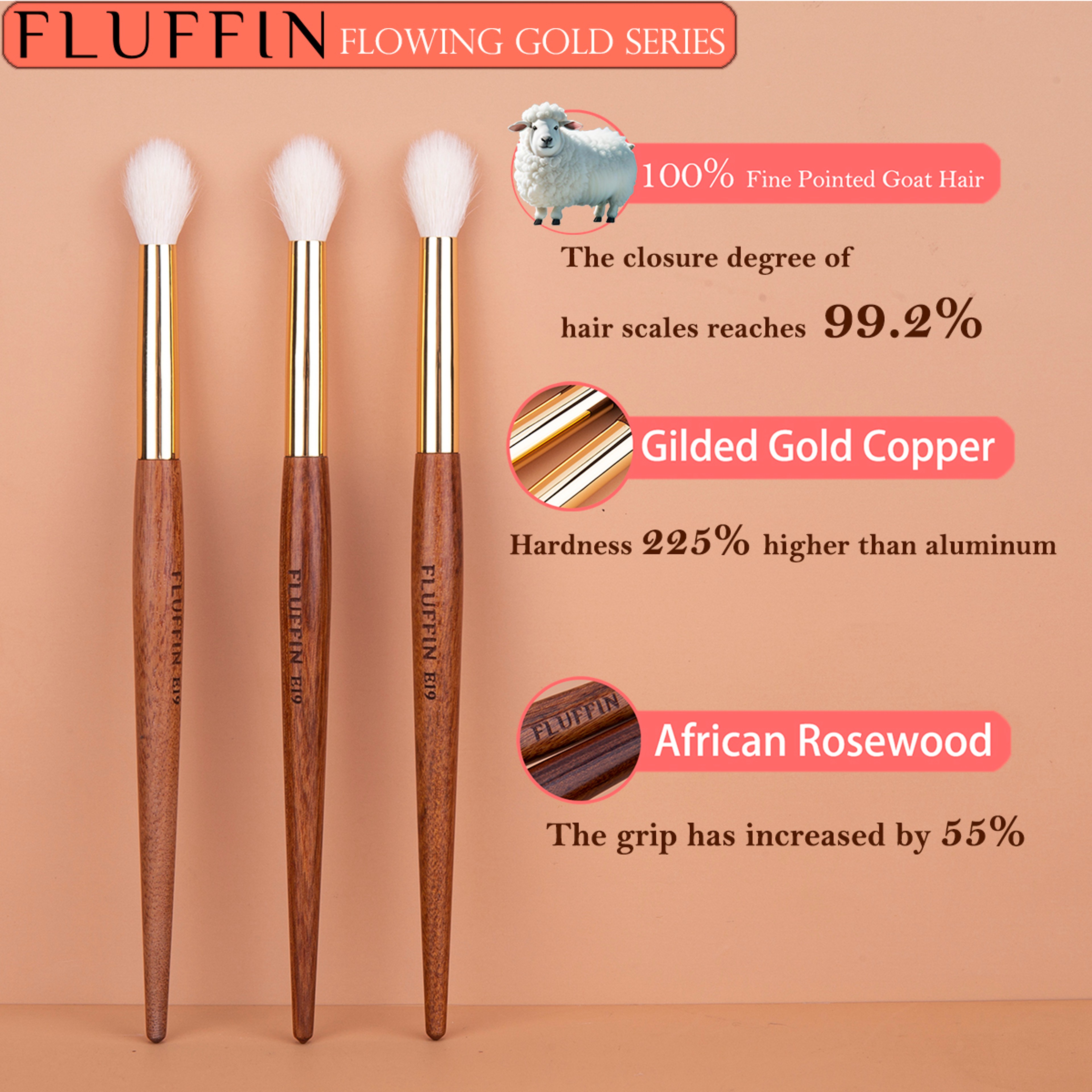 HighEnd FLUFFIN Crease Brush Goat Hair Flame Eyeshadow Nose Shadow Highlighter Brush Copper Rosewoo 1