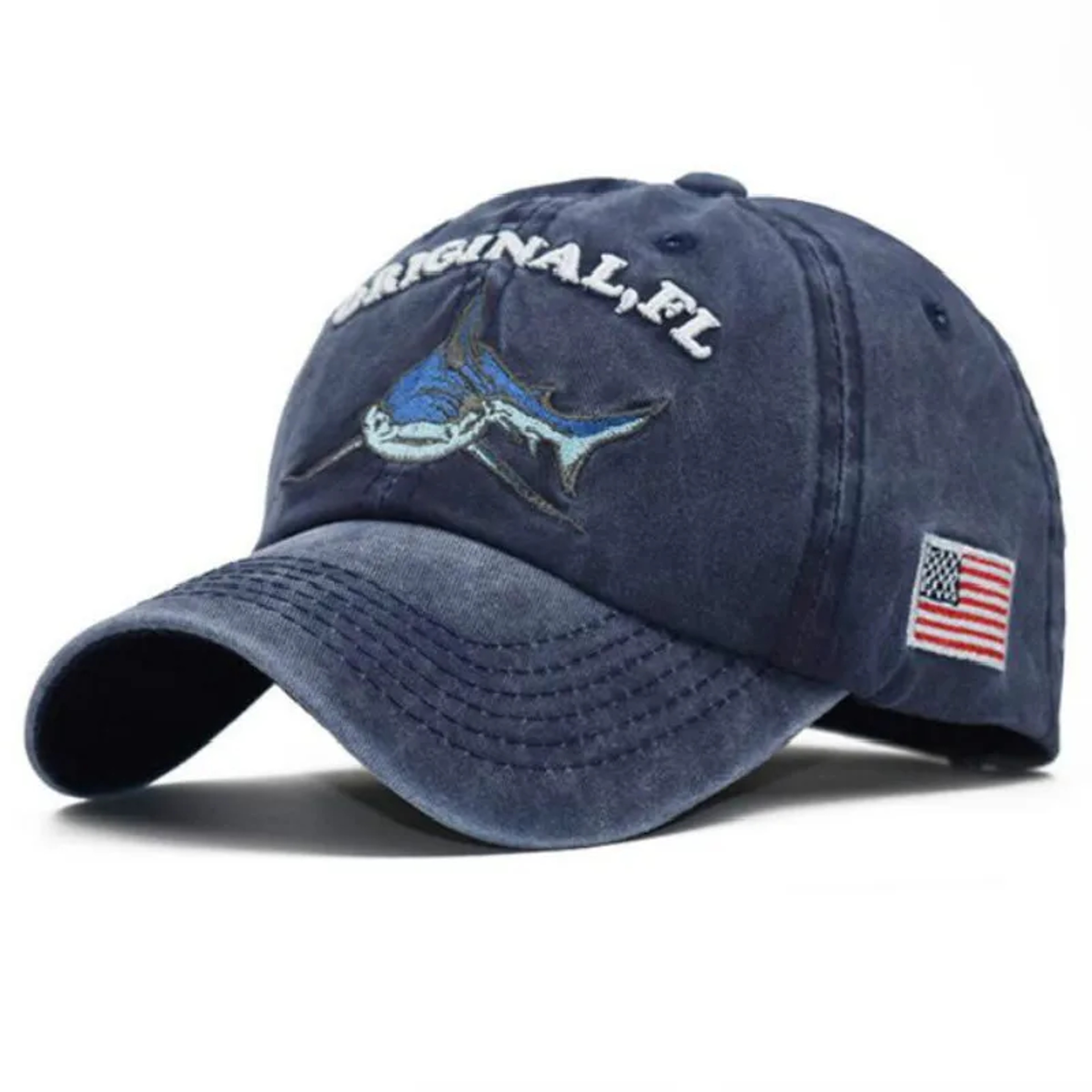 Vintage Embroidery Washed Cotton Shark Dad Hat for Men, Hip Hop Curved Fishing Cap, Summer Fish Snapback Women Baseball – view 7