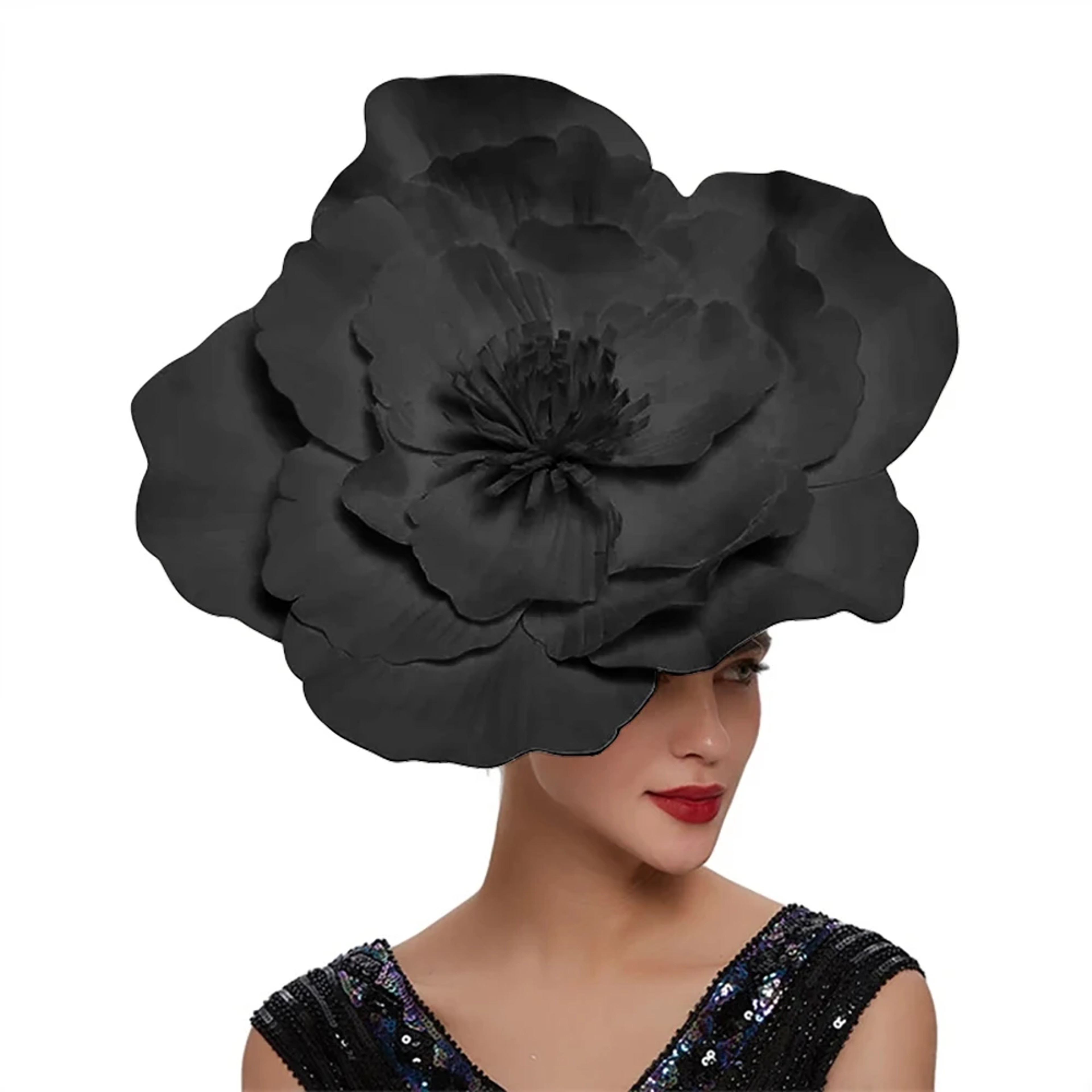 Elegant Women Large Flower Hair Band Bow Fascinator Hat Bridal Headdress Prom Party Photo Shoot Pho 5