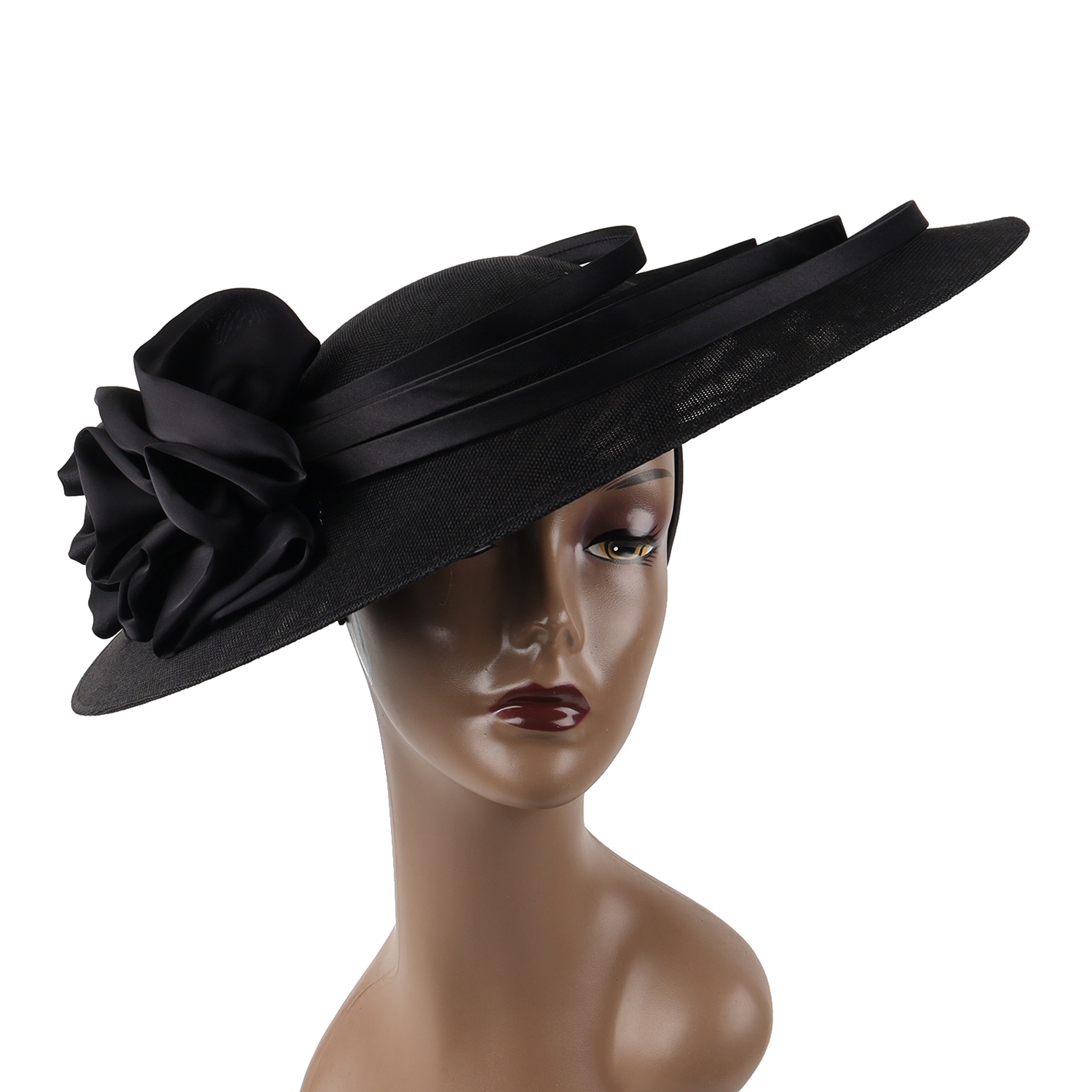 Kentucky Derby Hat Wedding Luxury, Black Large Flower Fascinator Sinamay Church Hat, Headband Hat Cocktail Tea Party – view 5