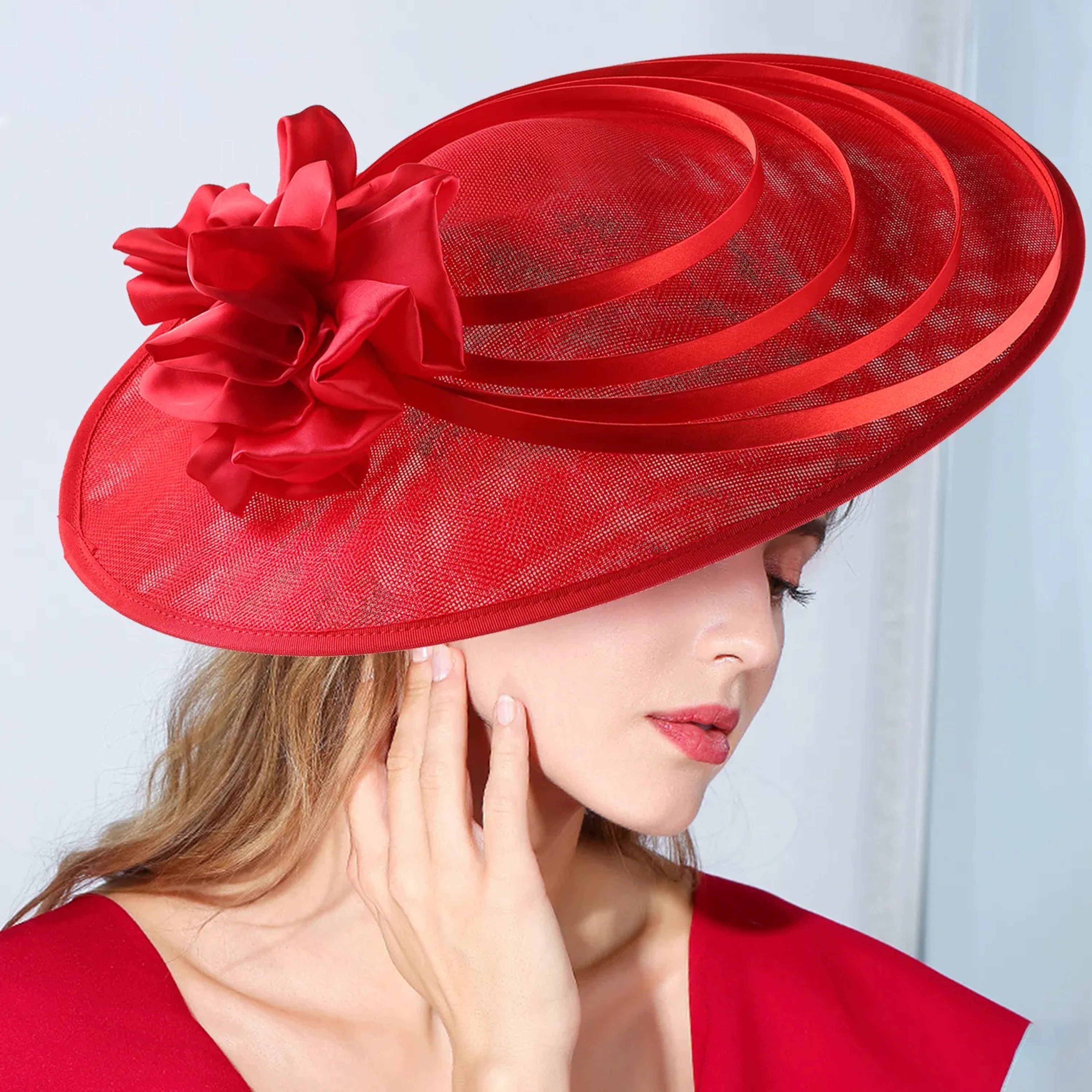 Kentucky Derby Hat Wedding Luxury, Black Large Flower Fascinator Sinamay Church Hat, Headband Hat Cocktail Tea Party – view 8