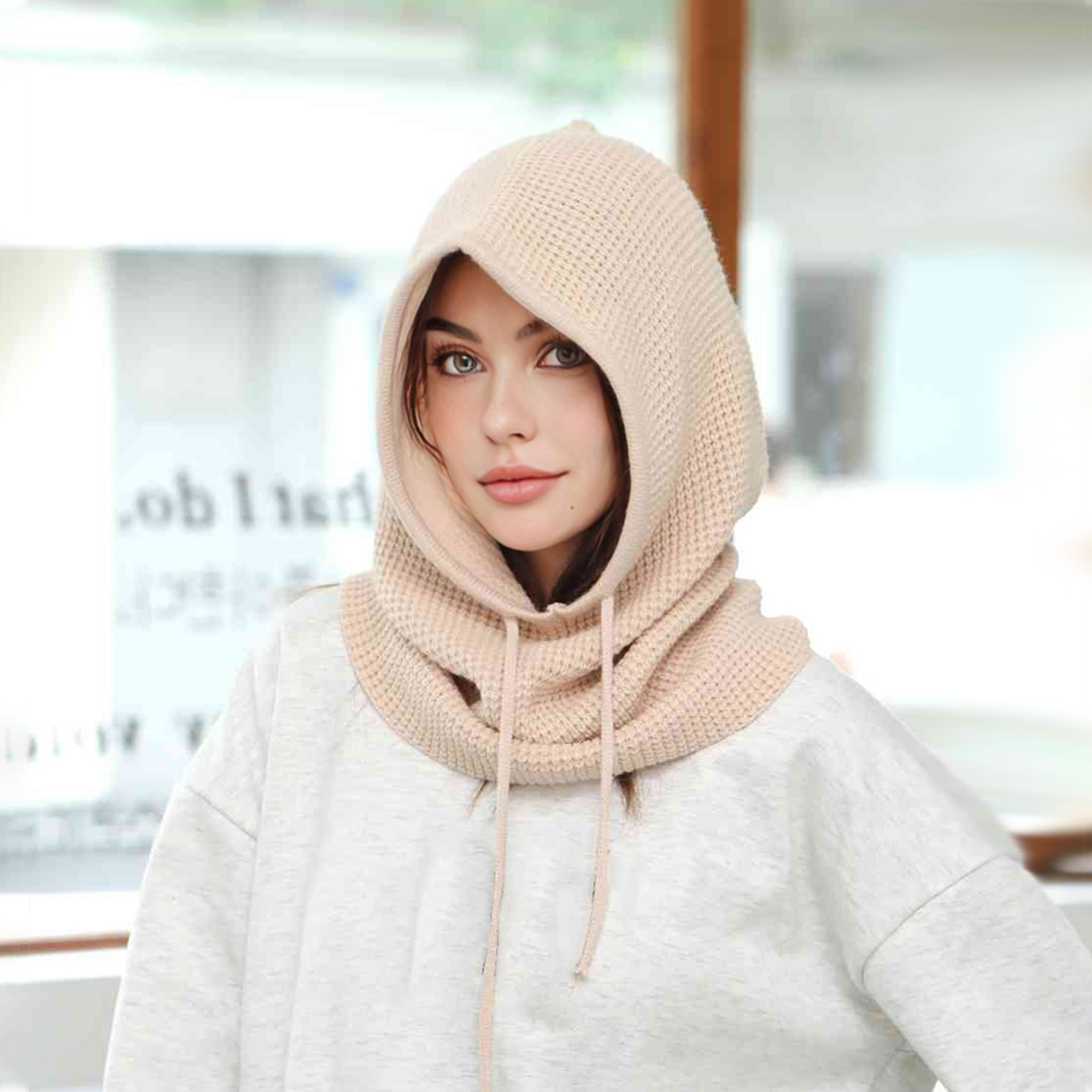 OnePiece Knit Balaclavas A Women Winter Beanie Hats Mask Neck Circle Scarf Ski Snow Hat For Outdoor 7