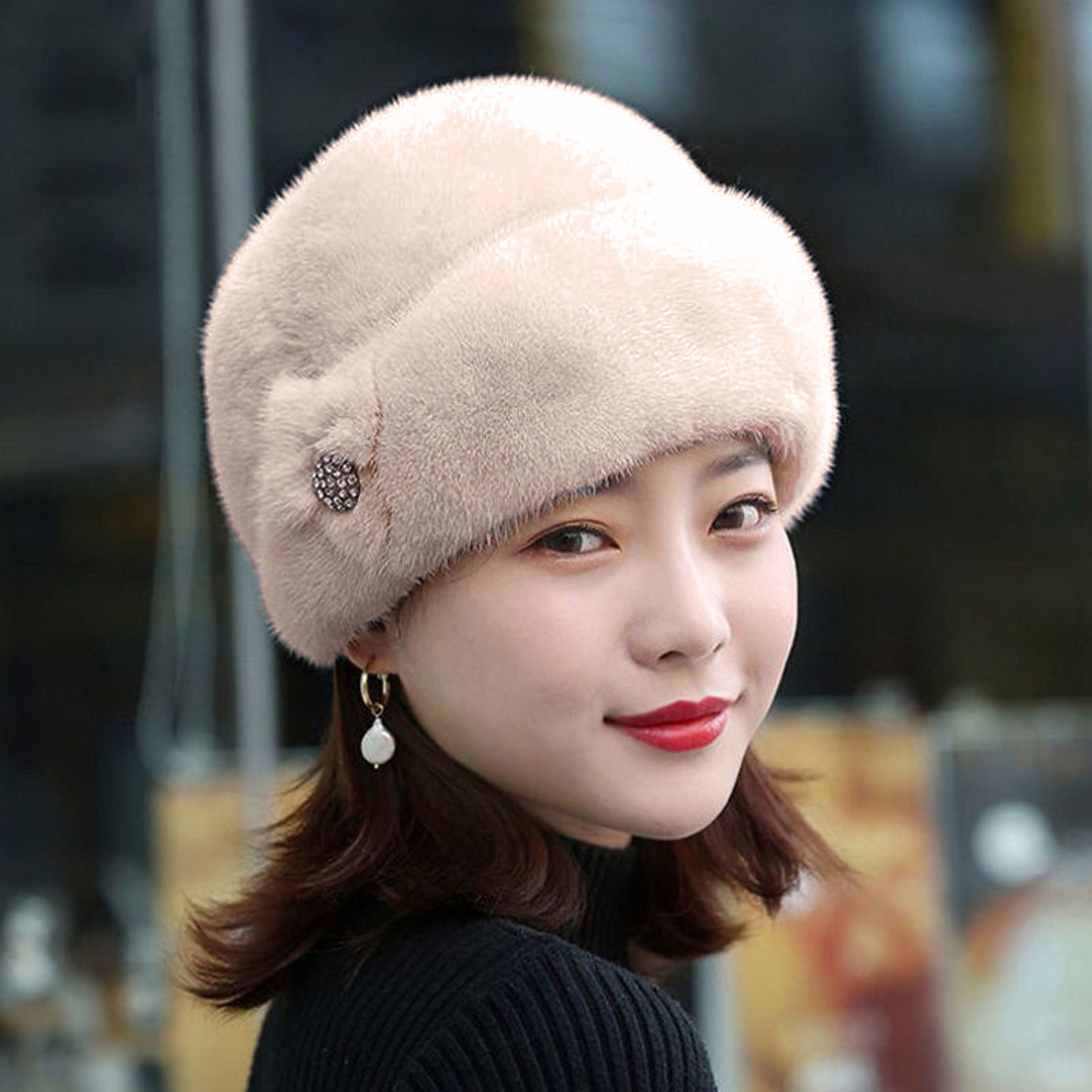 Thickened Warm Solid Color Women Winter Hat Russian Flower Decor Elegant Autumn Winter Thermal Cap