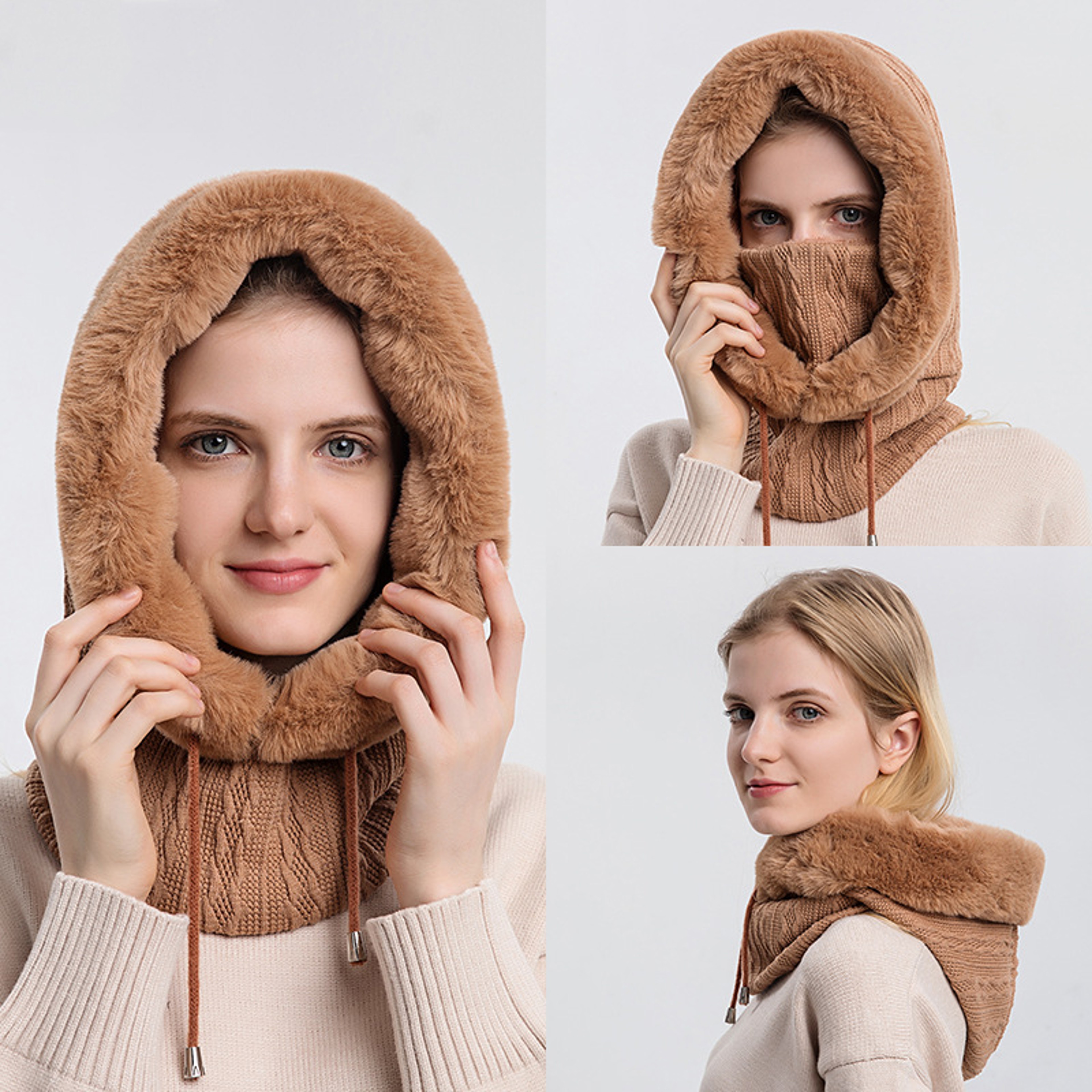 Breathable Winter Solid Color Beanie 1pc Womens Knitting Hat Balaclava Warm Neck Scarf With Face Ma 1
