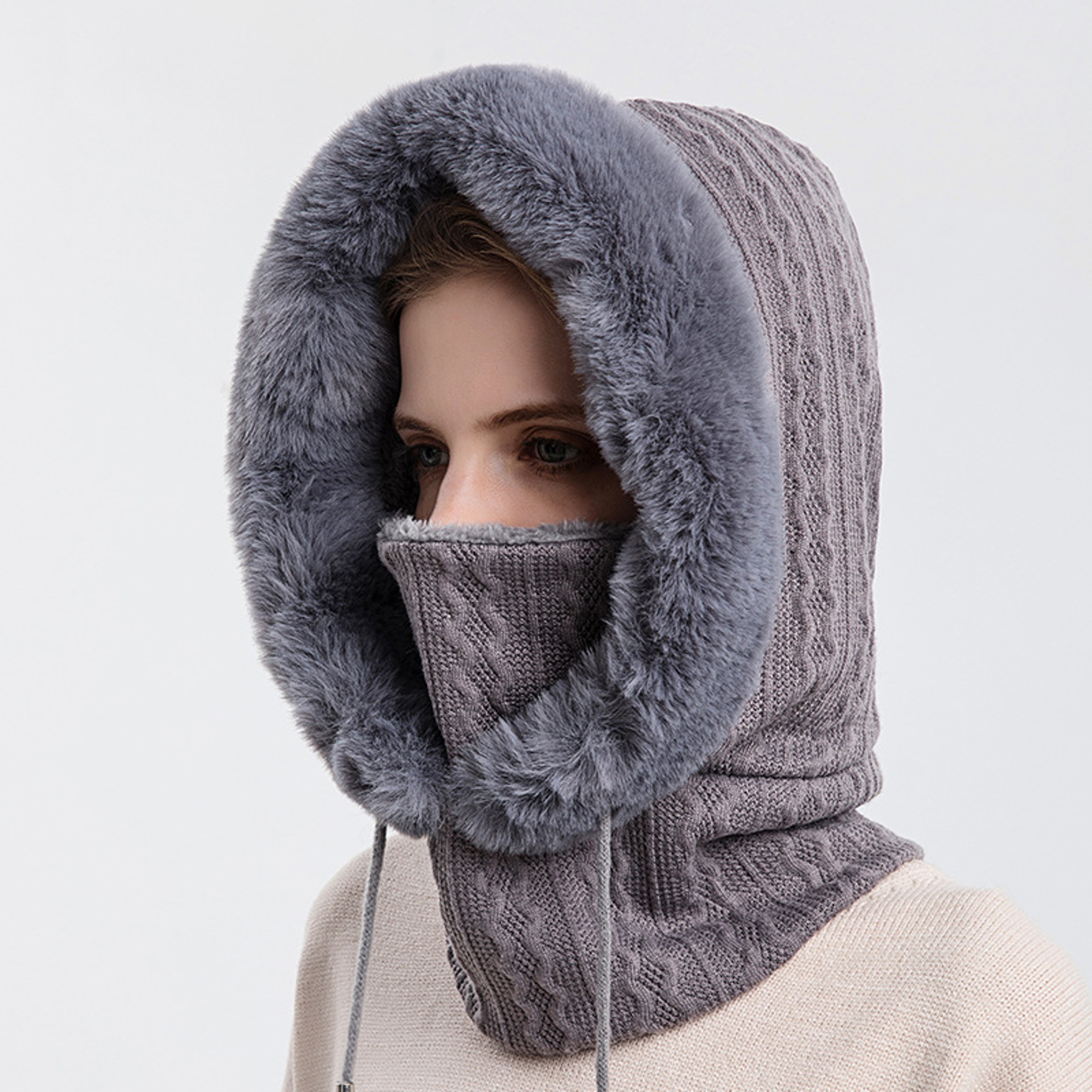 Breathable Winter Solid Color Beanie 1pc Womens Knitting Hat Balaclava Warm Neck Scarf With Face Ma 7