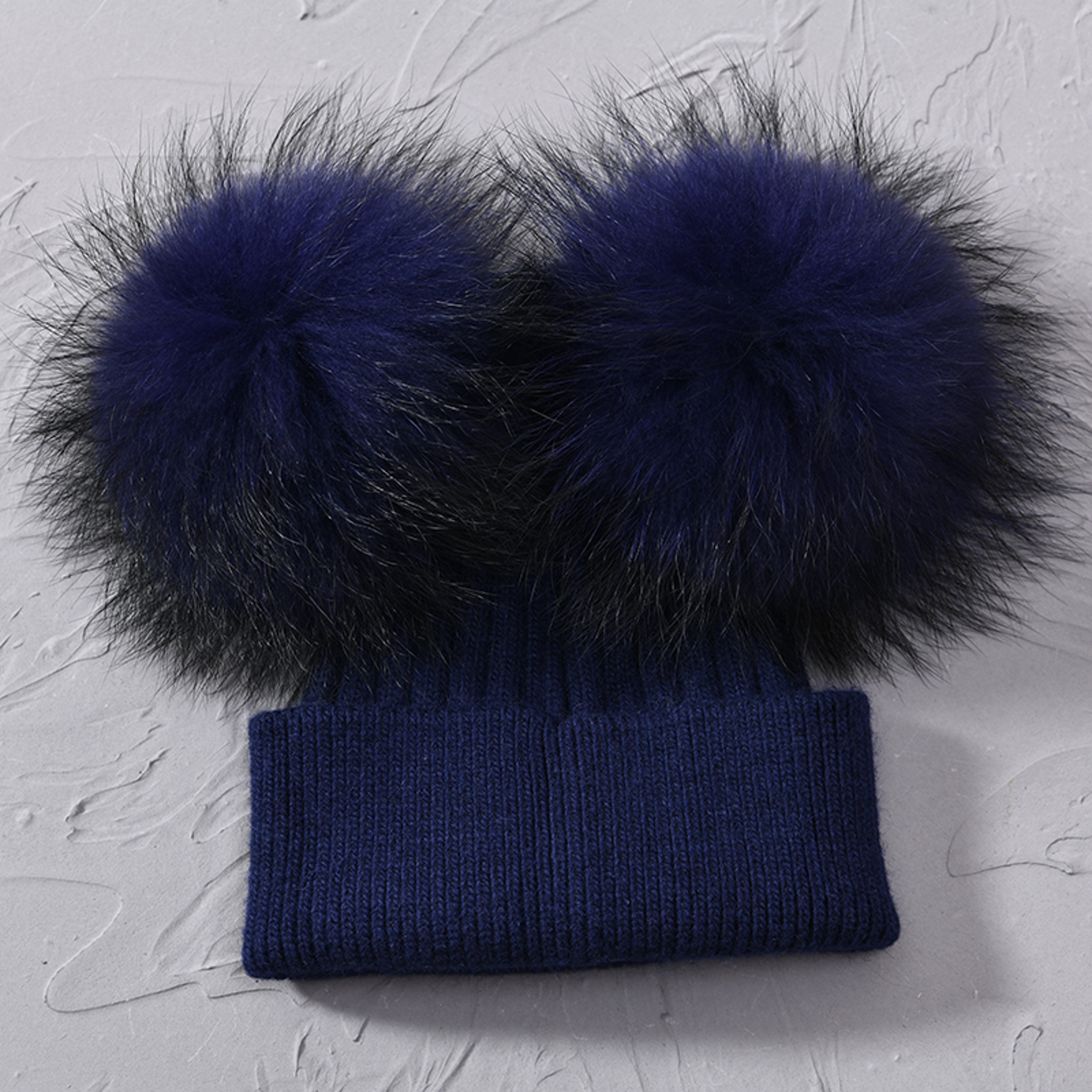 Women Winter Knitted Wool Hat, Double Real Raccoon Fur Pompom Beanie, Skullies Cap for Girls, Female Two Fur Pom Pom Hat – view 11
