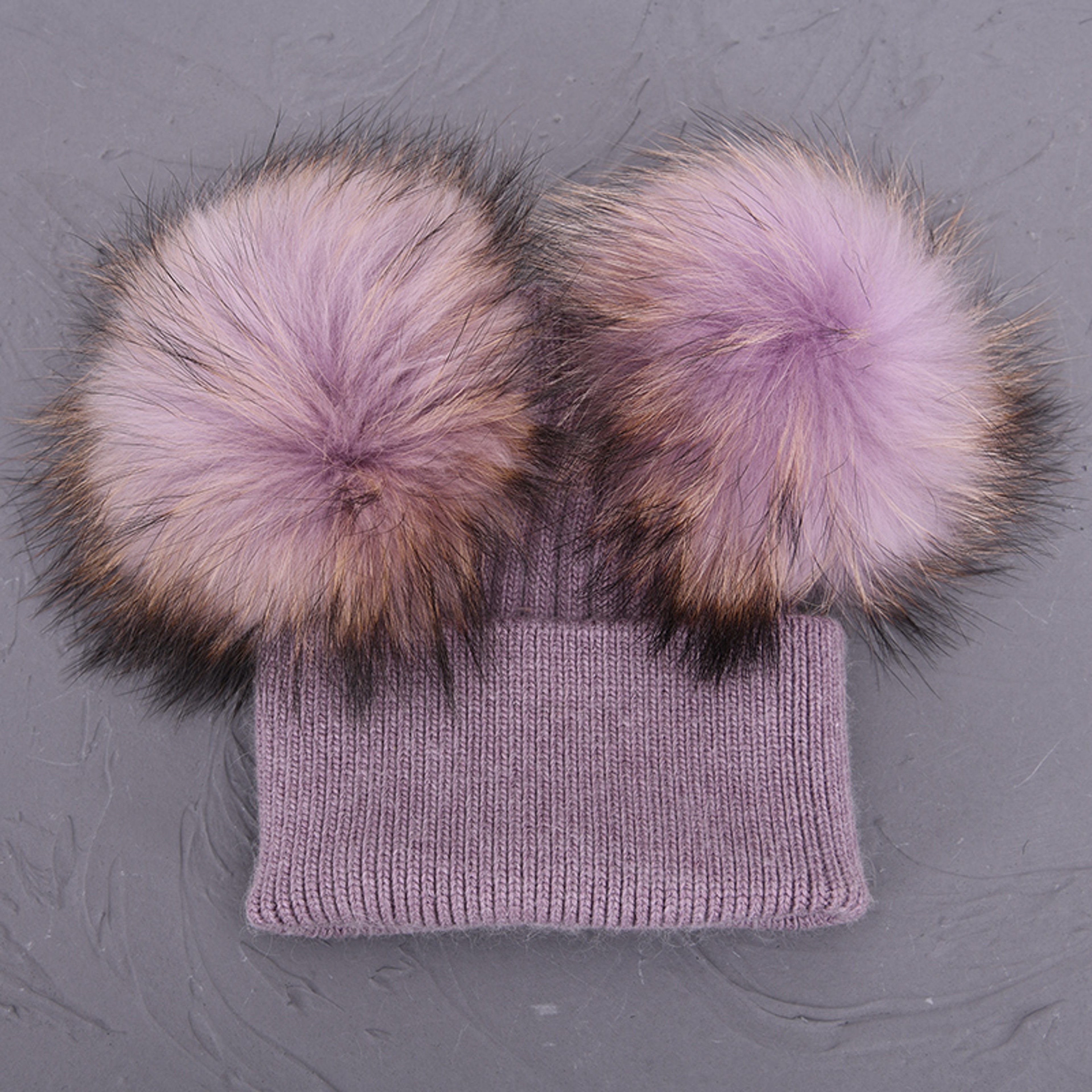 Women Winter Knitted Wool Hat, Double Real Raccoon Fur Pompom Beanie, Skullies Cap for Girls, Female Two Fur Pom Pom Hat – view 39