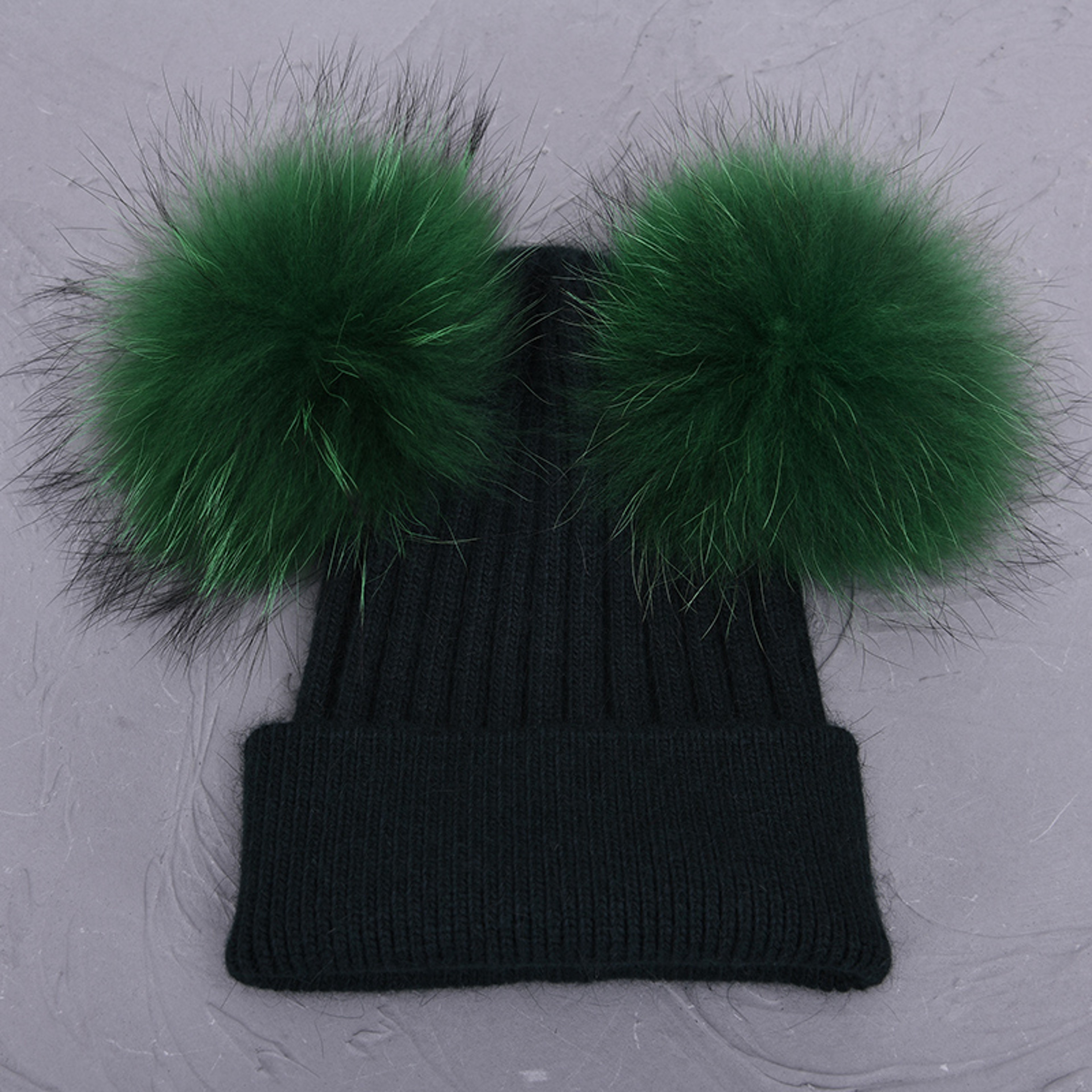 Women Winter Knitted Wool Hat, Double Real Raccoon Fur Pompom Beanie, Skullies Cap for Girls, Female Two Fur Pom Pom Hat – view 40