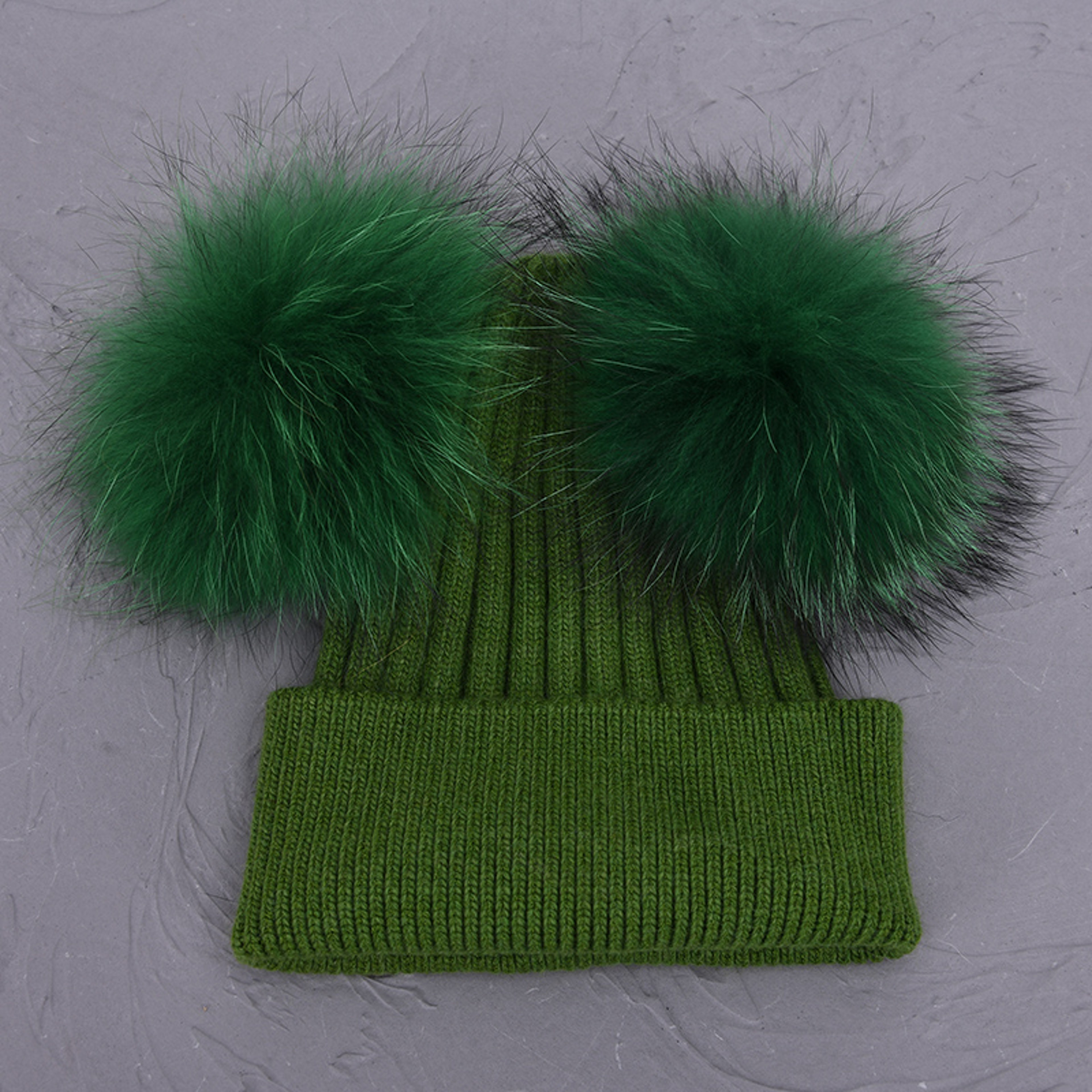 Women Winter Knitted Wool Hat, Double Real Raccoon Fur Pompom Beanie, Skullies Cap for Girls, Female Two Fur Pom Pom Hat – view 41