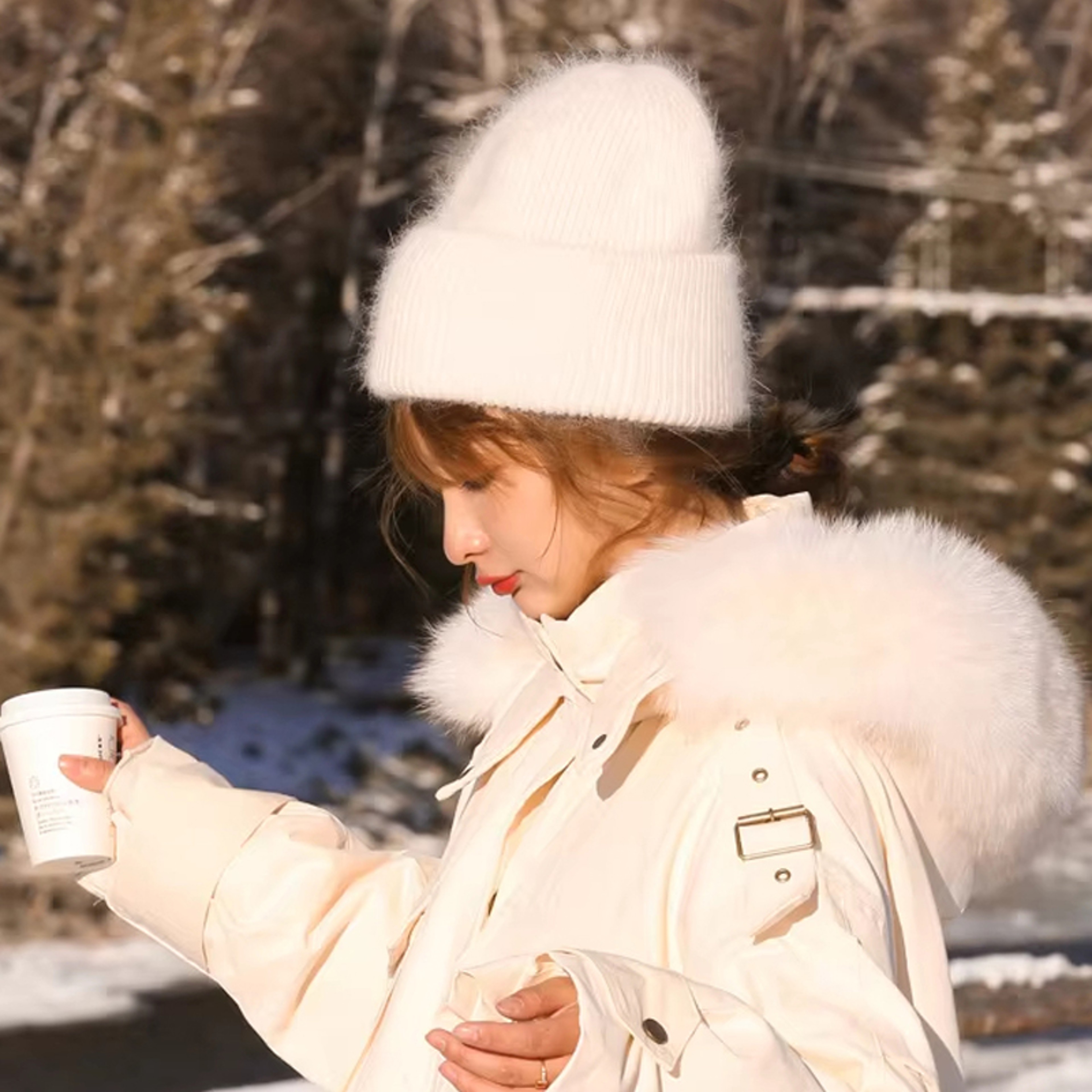 Rabbit Fur Winter Knitted Beanies Fashion Warm Cashmere Wool Skullies Angola Women Cap Female Three 0