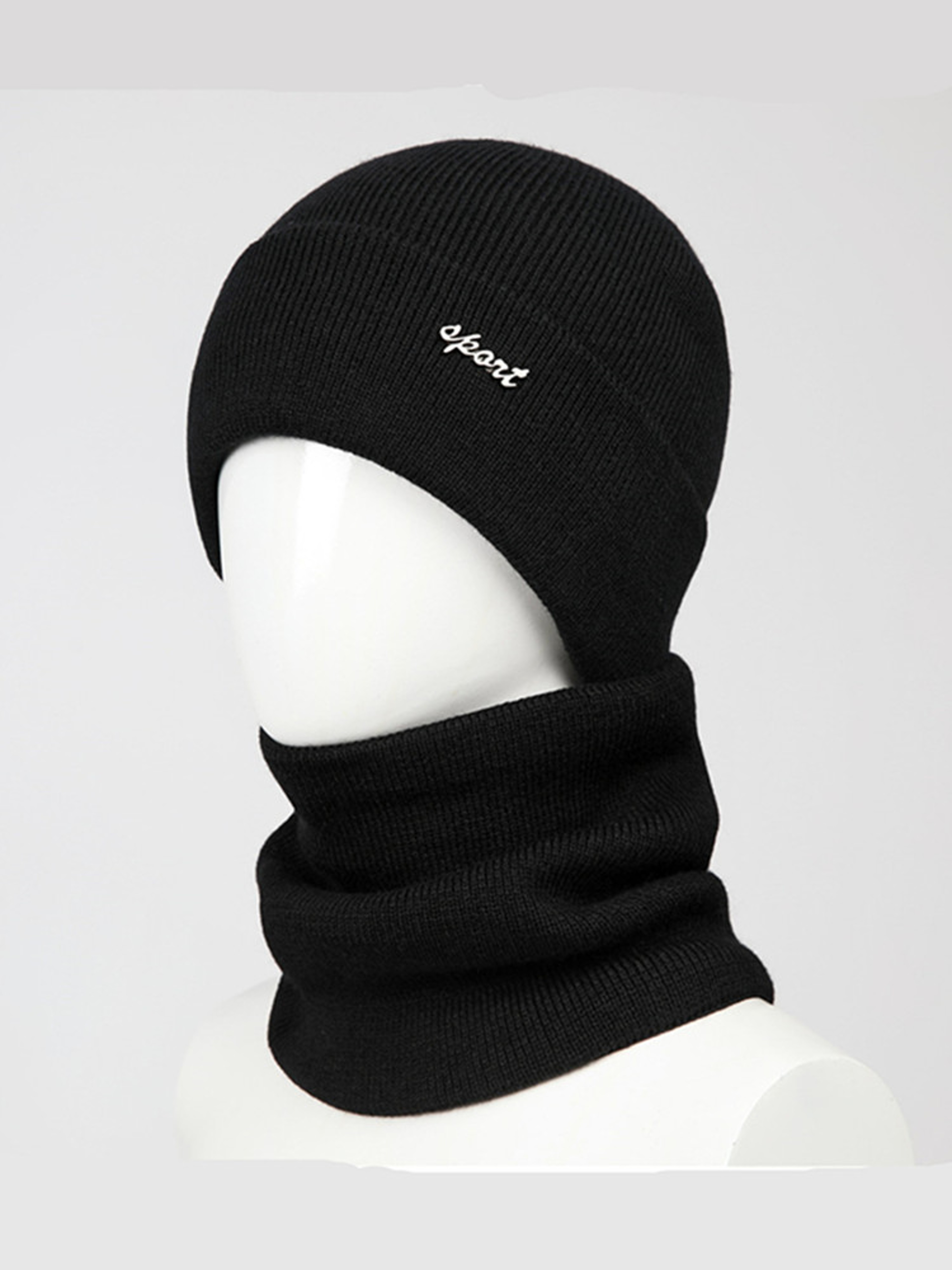 Knitted Hat And Scarf Set Fleece Lined Warm Earmuff Hat Outdoor Cycling Cold Weather Protection 6