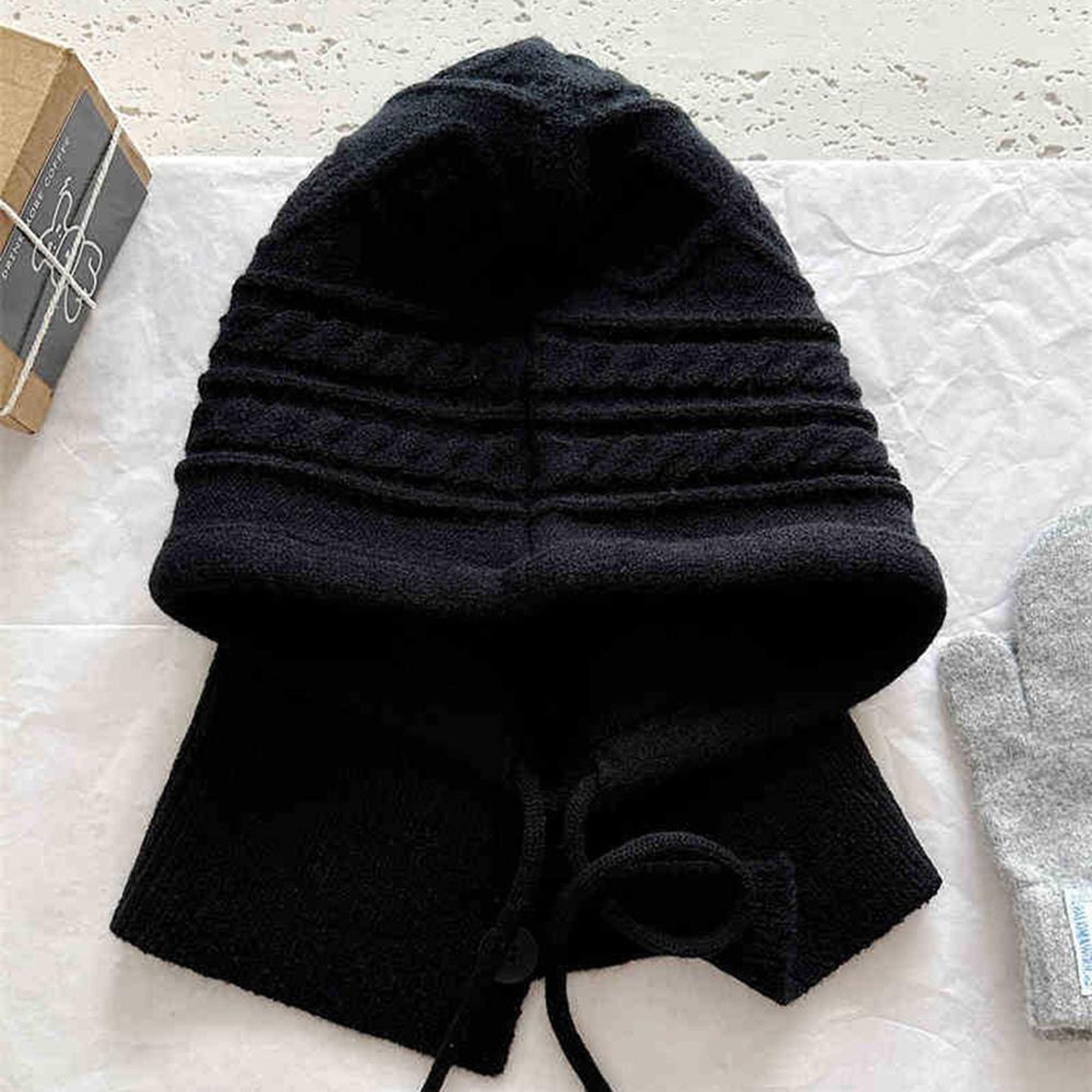 For Women Hooded Caps, New Knitted Balaclava Hats, Outdoor Winter Warmer, Drawstring Hat, One-Piece Neck Collar Cycling – view 7