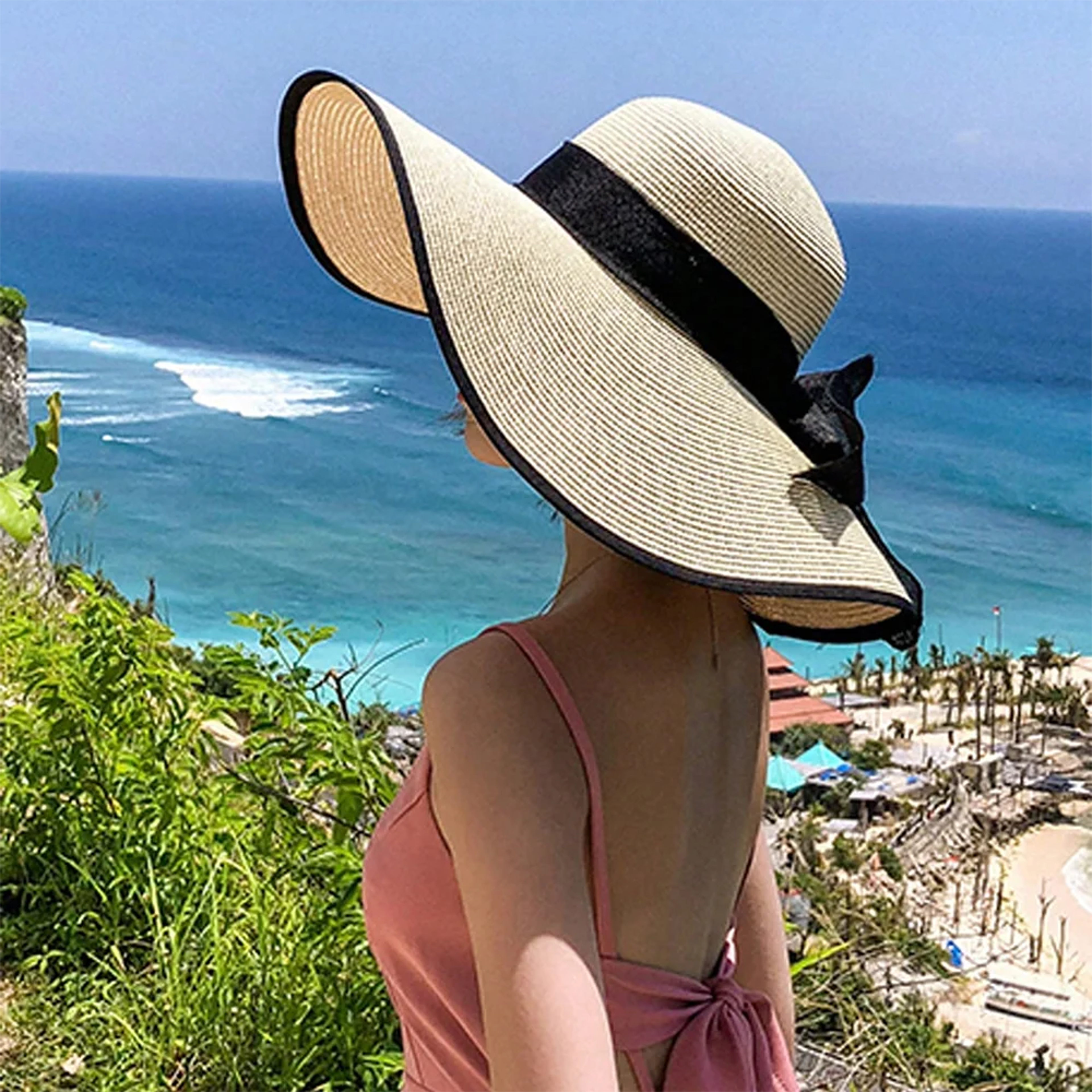 Brim Straw Hat Women's Summer Sun, Oversize Big Brim Hat, 1pc Women's Oversize, Seaside Bow Beach Hat, Suitable For Sun. – view 1