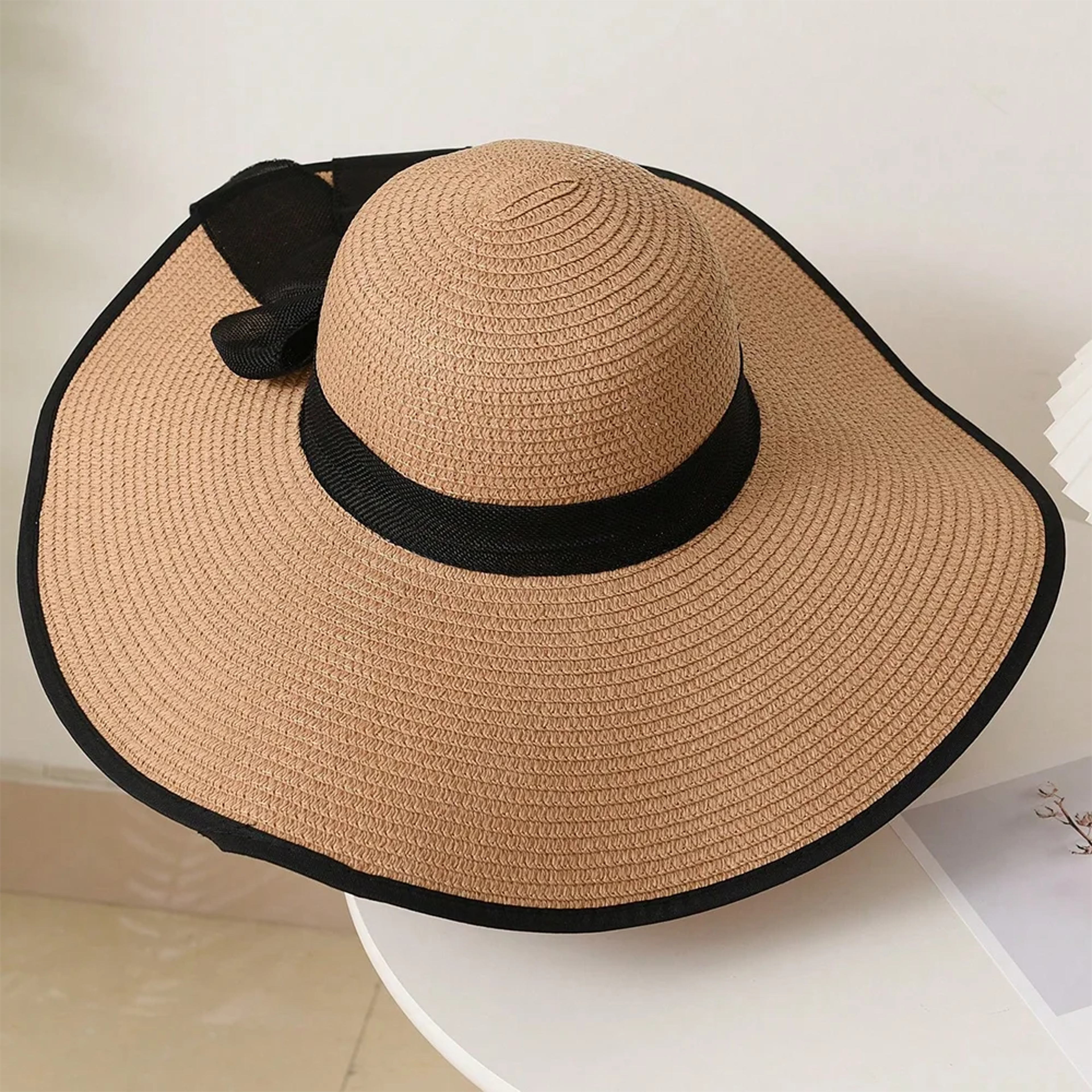 Brim Straw Hat Women's Summer Sun, Oversize Big Brim Hat, 1pc Women's Oversize, Seaside Bow Beach Hat, Suitable For Sun. – view 3