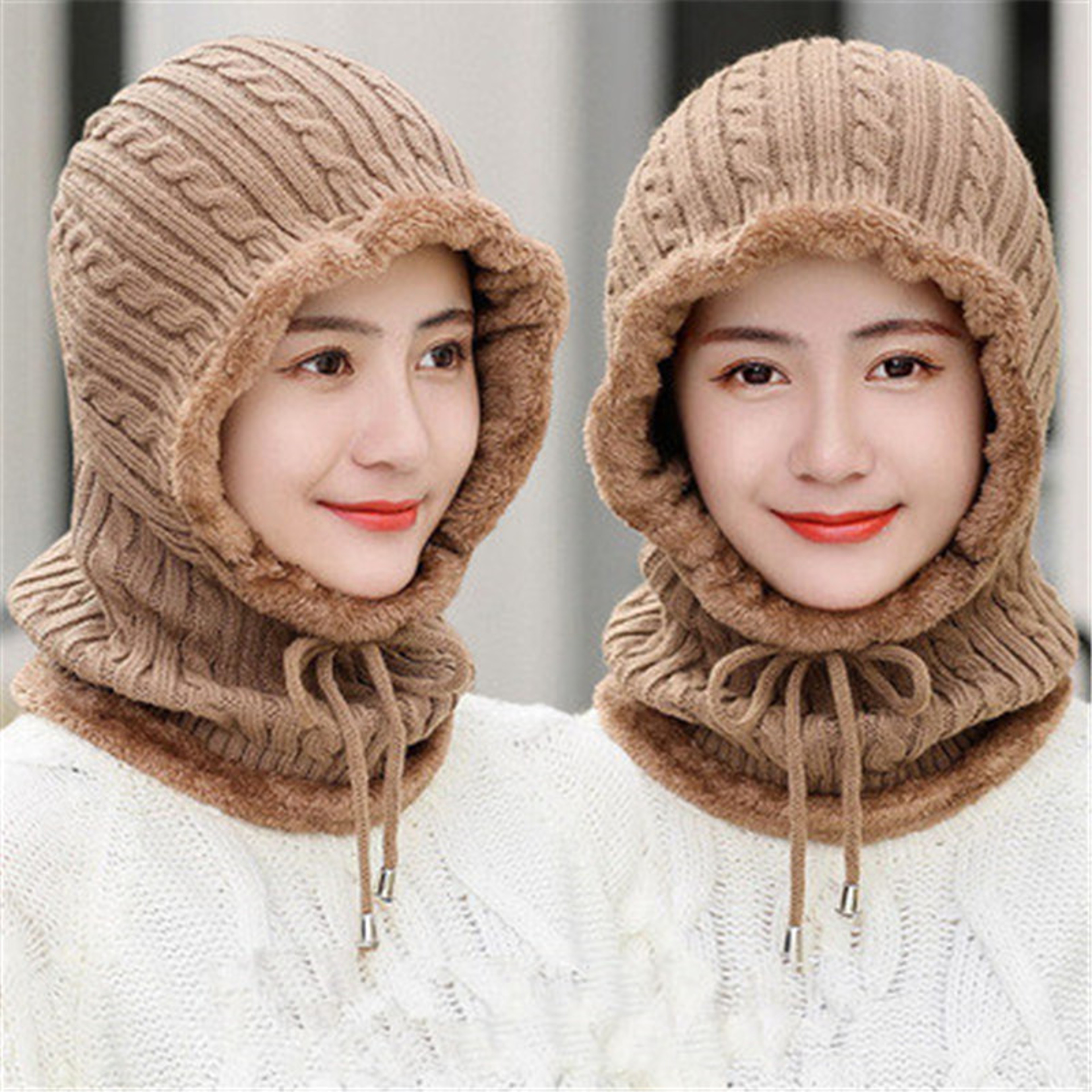 Fur Lined Warm Hat for Men and Women, Unisex Knitted Beanie Cap, Winter Neck Protection Balaclava. – view 4