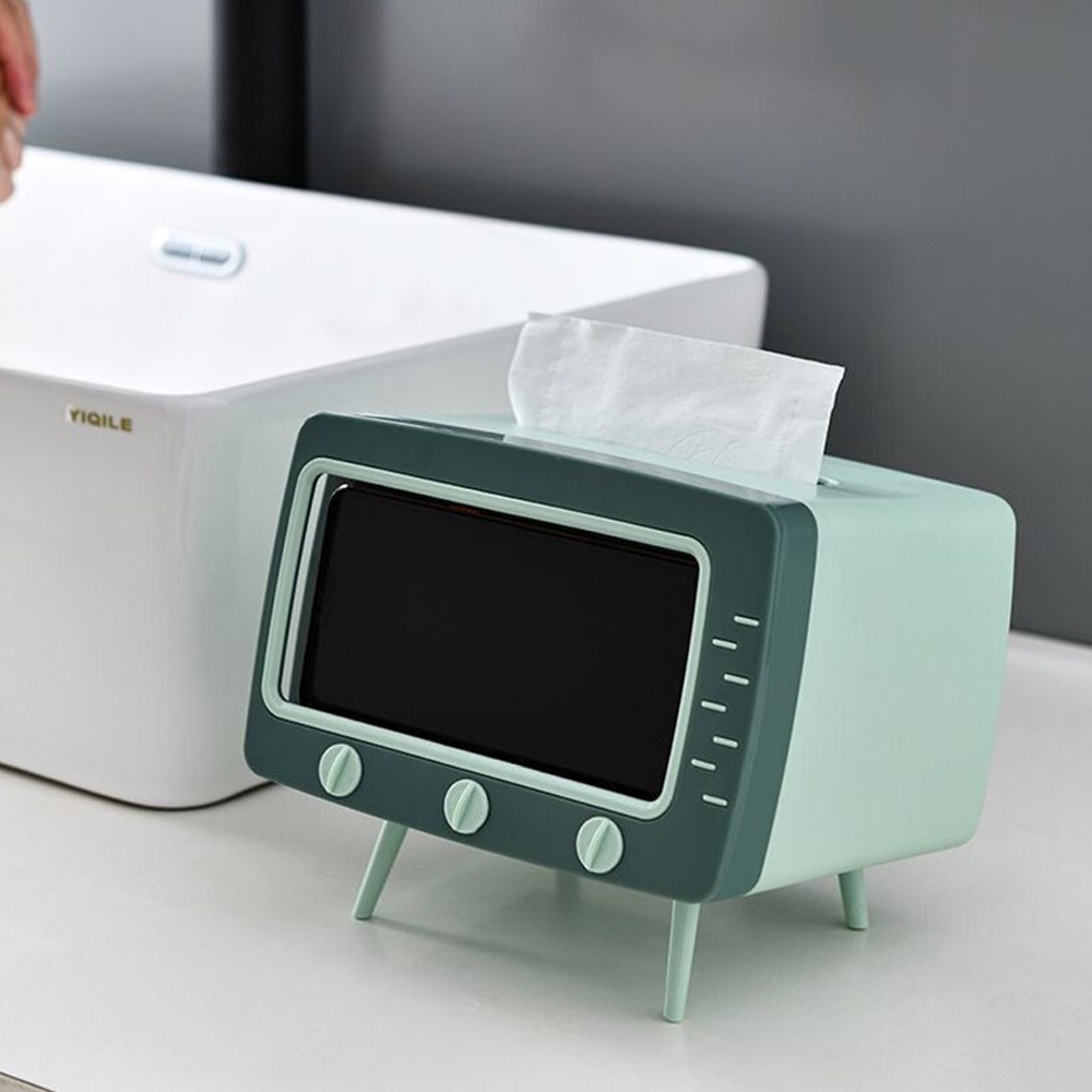TV Tissue Box For Hands Free Movie Sessions Green 1