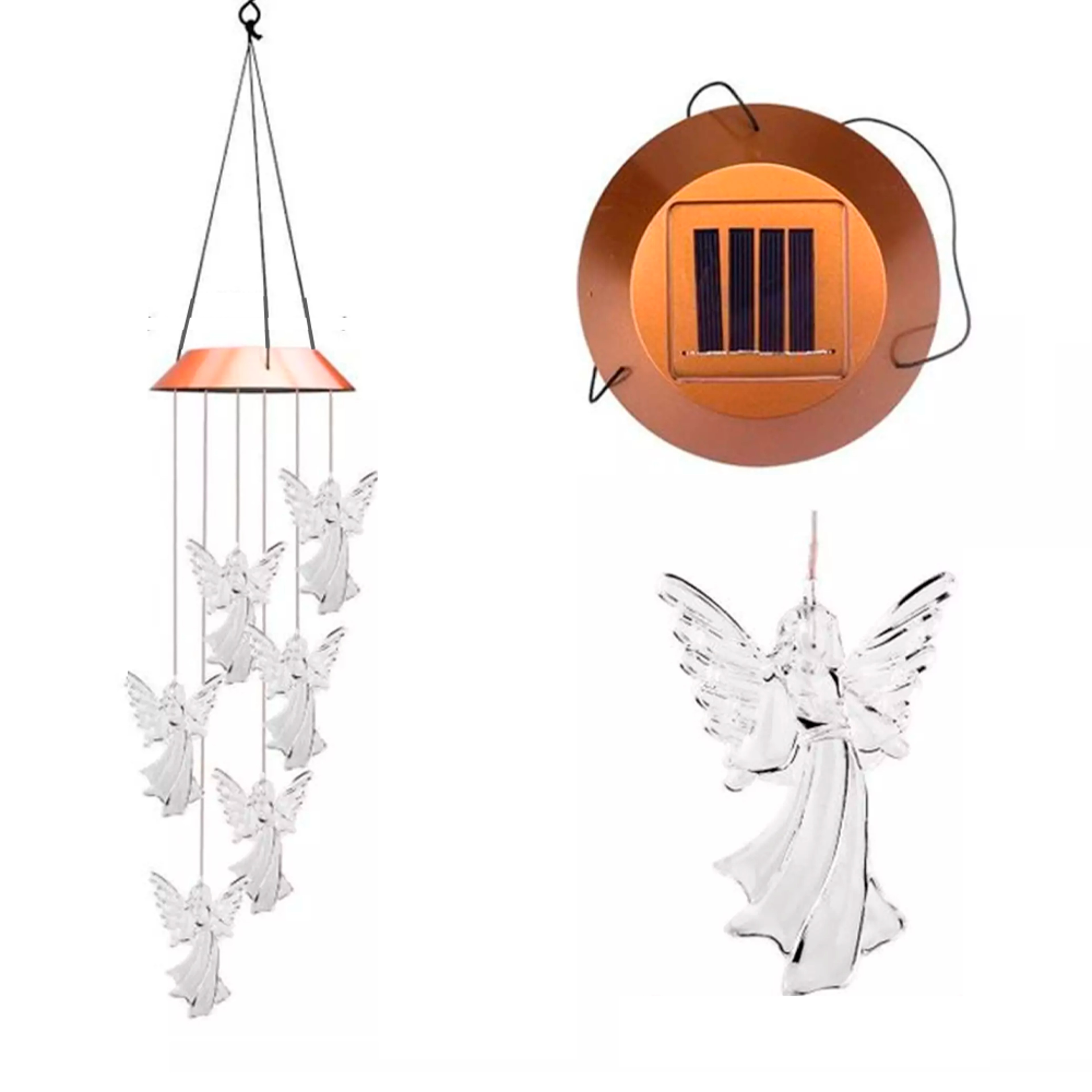 solarguardianangelewindchimelight copper