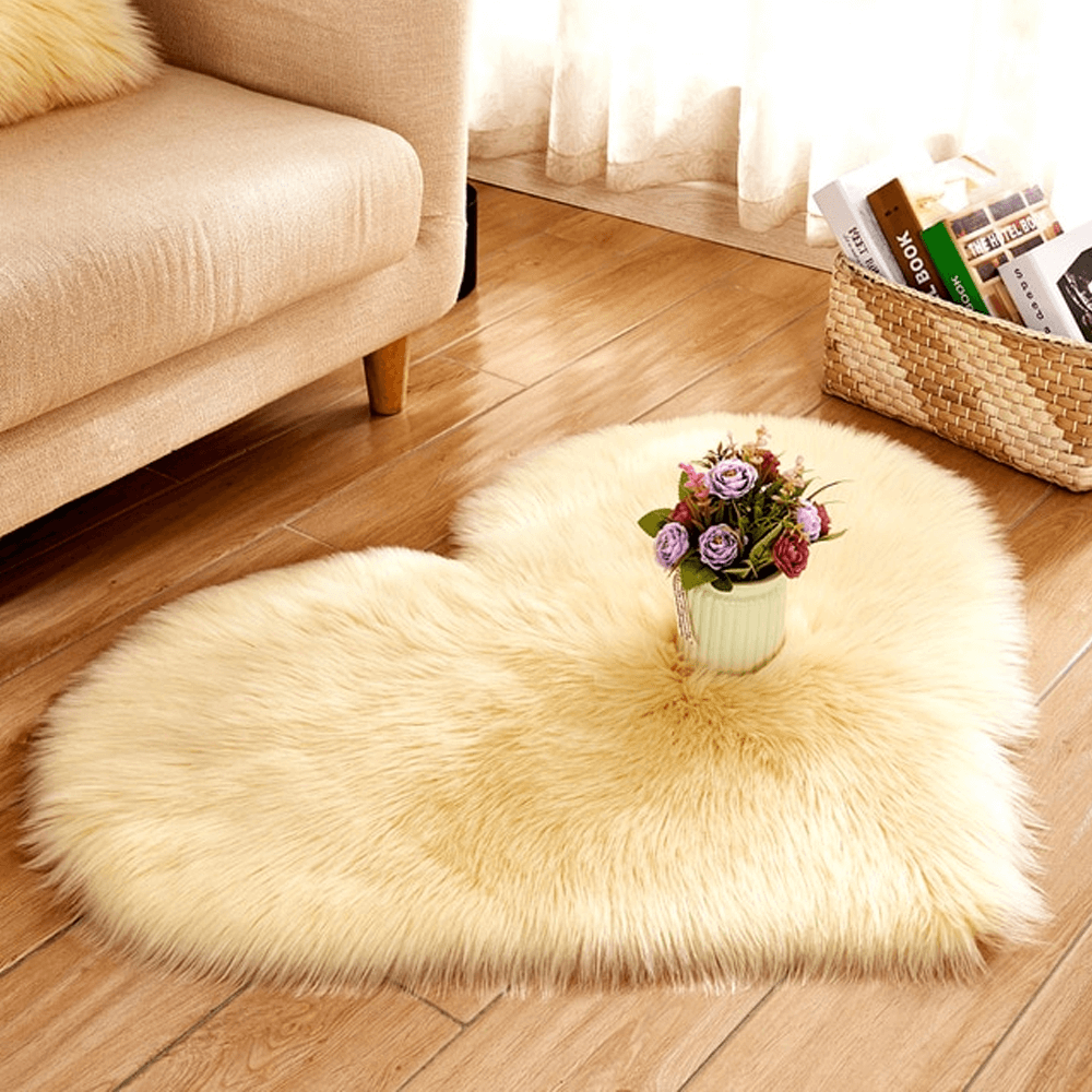 Heart Shaped Area Rug, Plush Faux-Fur Carpet For Living Room & Bedroom, Home Decor yellow
